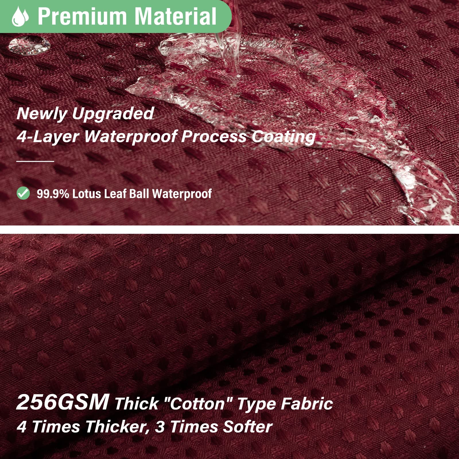 Dynamene Burgundy Fabric Shower Curtain - Waffle Weave Textured Heavy Duty Cloth Shower Curtains For Bathroom, 256Gsm Hotel Luxu