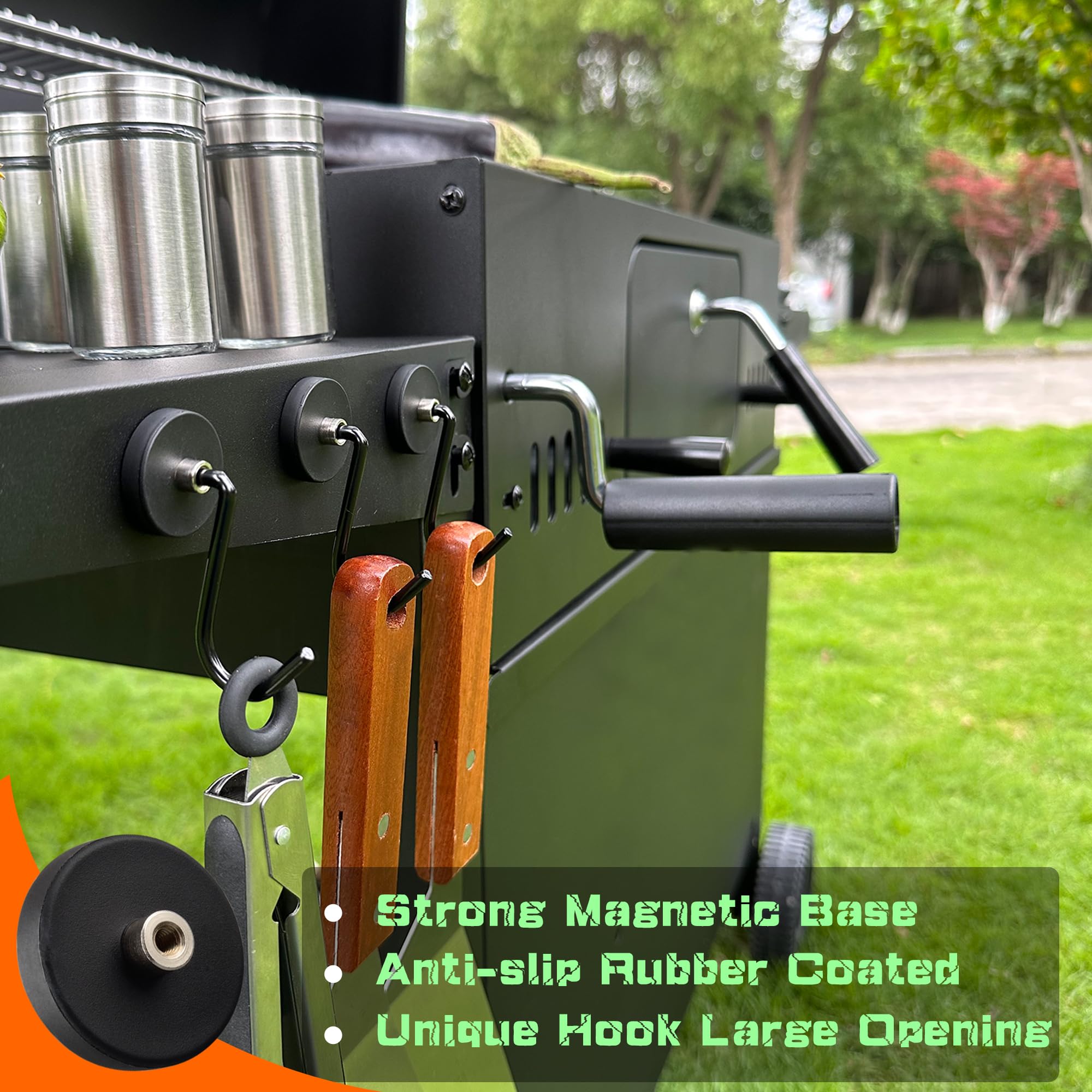 Unusfire 3 Pack Smoker Grill Magnetic Hook,Non-Slip Magnetic Mount Barbecue Hooks For Hanging,Universal Magnetic Hooks For Grill