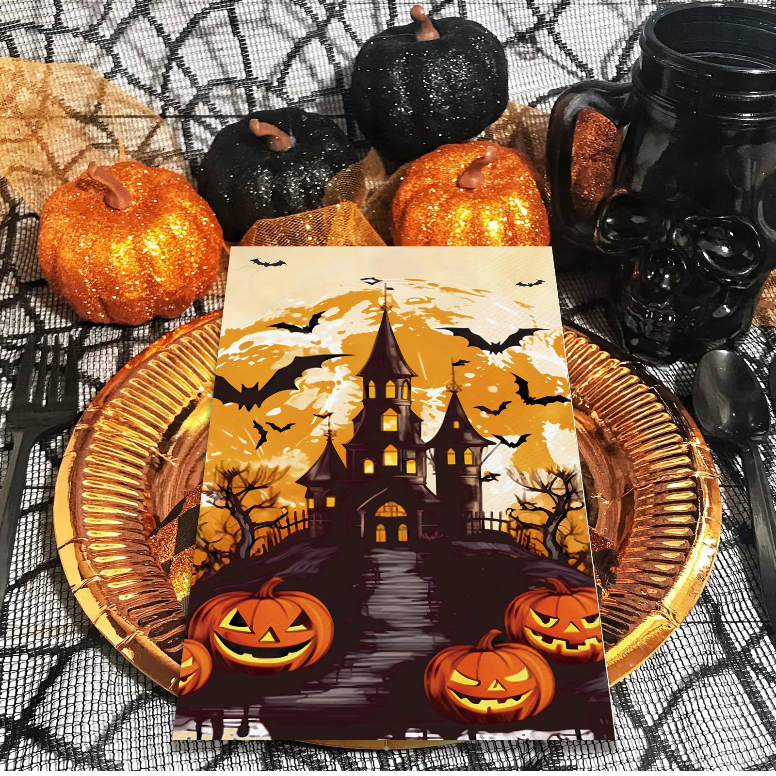 IANFEPH 100 Pcs Fall Thanksgiving Paper Napkins 3 Ply Disposable Bathroom Guest Hand Towels Pumpkin Maple Leaves Decorative Dinn