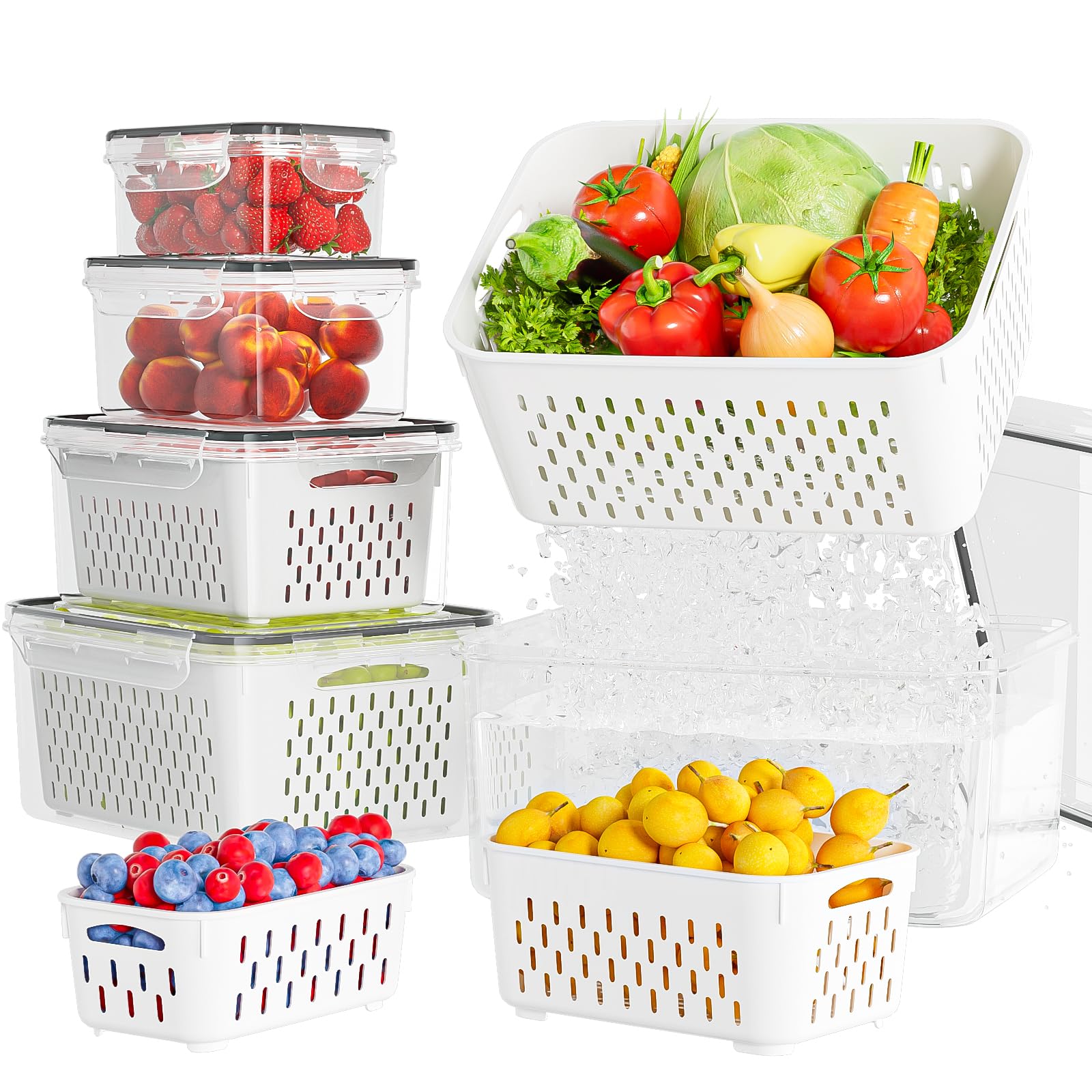 Kemethy 5-Pack Fruit Storage Containers With Lids For Fridge Coffee Storage Containers Food Storage Containers With Lids Plastic