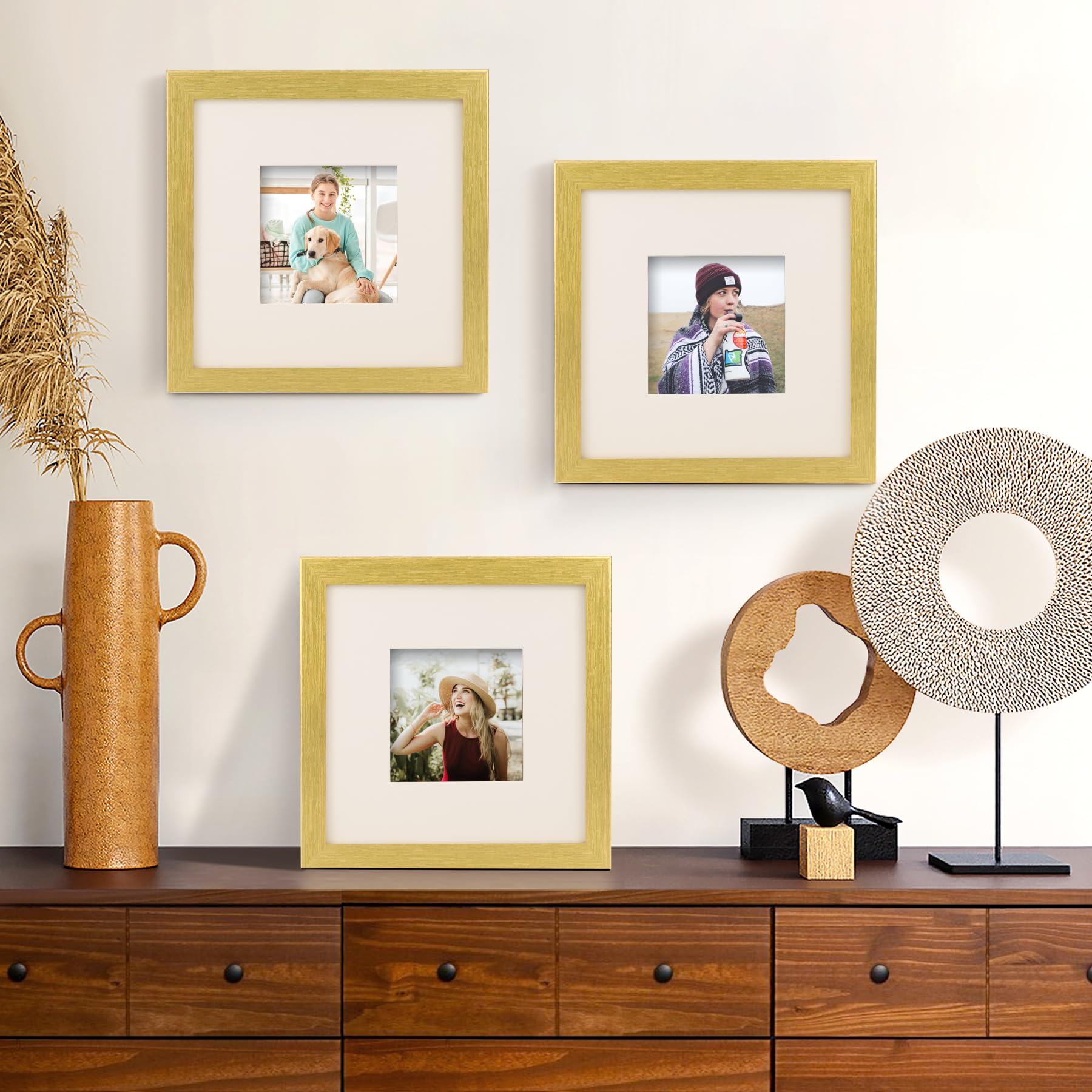 TOFOREVO Picture Frames 8x8 Set of 2 Distressed Gold Wood Grain Photo Frame for Gallery Wall Mounting or Tabletop Display