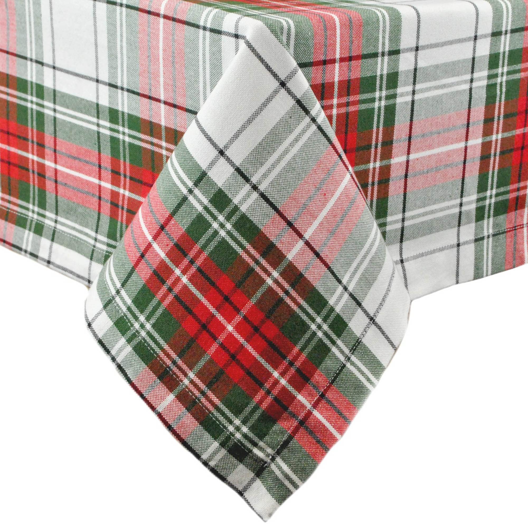 DII Tartan Plaid Collection Holiday Dining Table & Kitchen D  cor, Square Christmas Tablecloth, 52x52, Red, Green & White