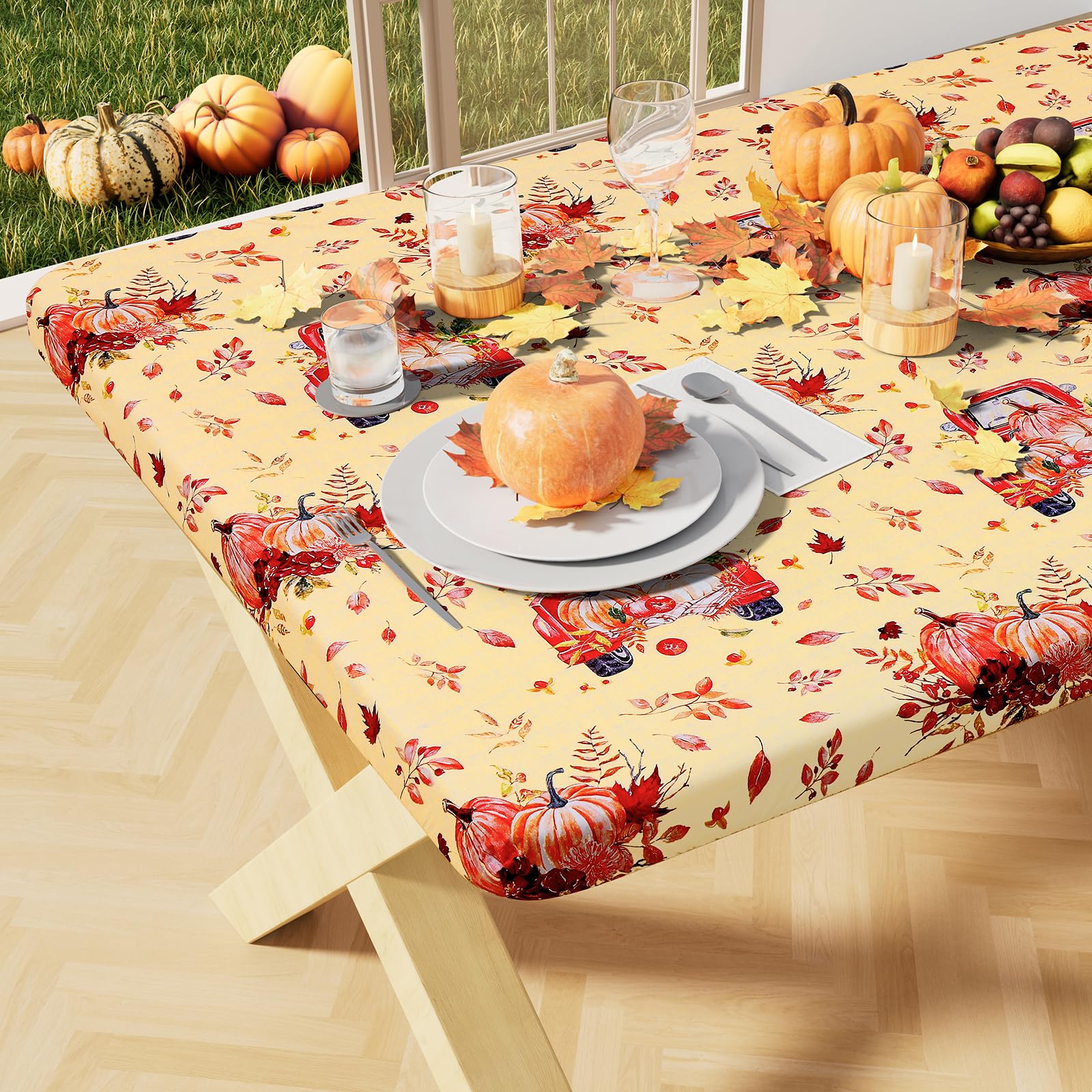 misaya Rectangle Vinyl Tablecloth, Fitted Table Cover, Waterproof, Elastic Edge, Flannel Backing, Plastic Table Cloth Fit 6 Foot