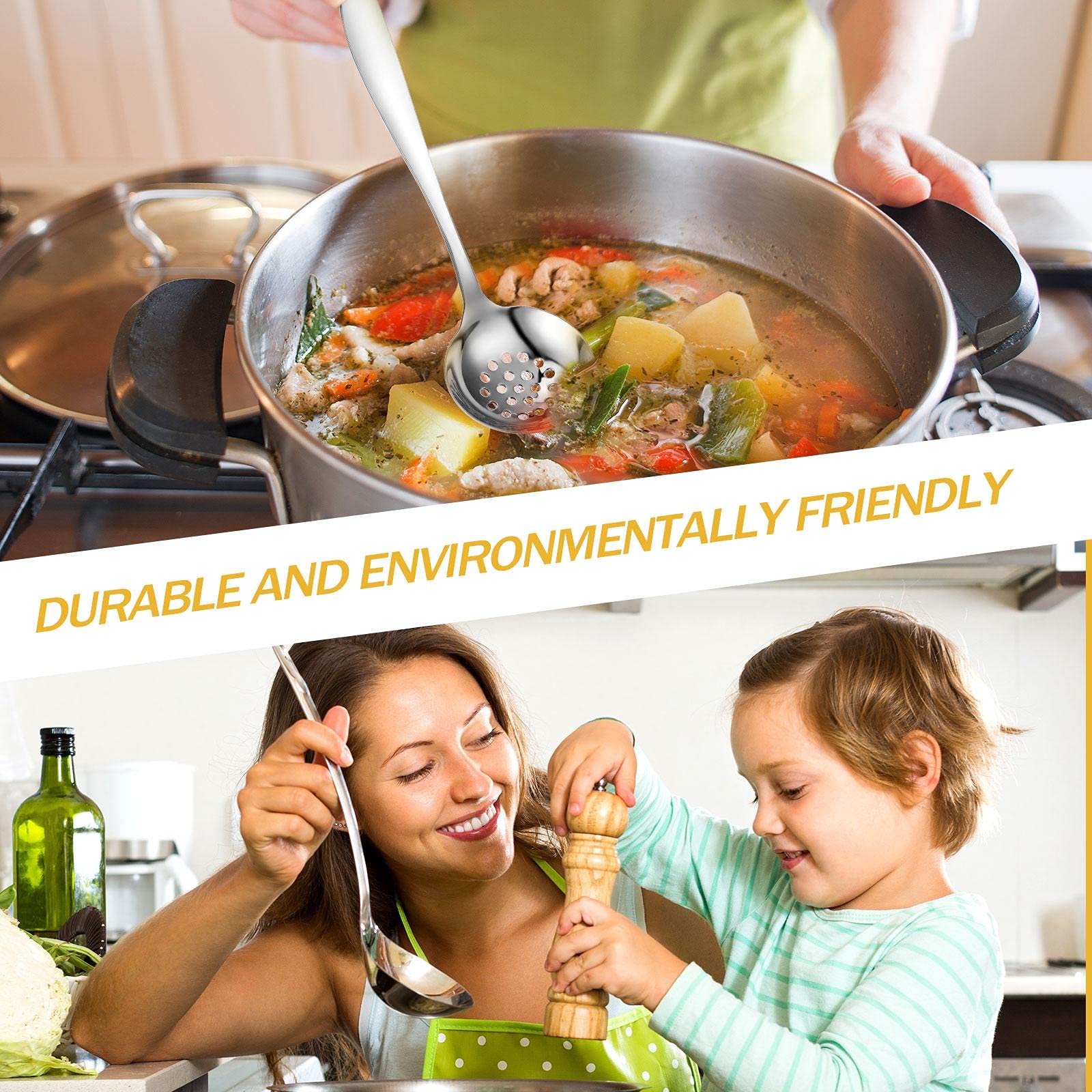 Tanlade 19 Pcs Stainless Steel Serving Utensils Set Flatware Include Spoons Forks Slotted Spoons Soup Ladle Skimmers Pie Server