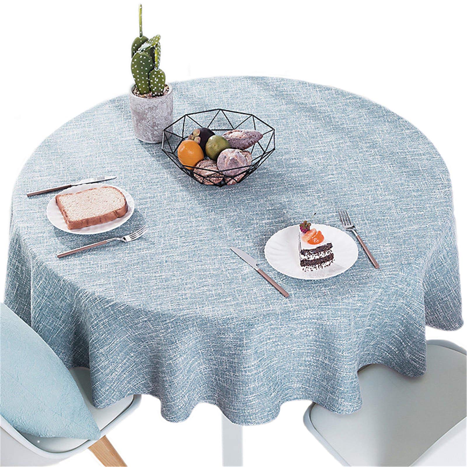 Cotton Linen Solid Color Tablecloth Round Simple Style Table Cover For Kitchen Dining Small Table(2 Seats), Light Blue, Round -