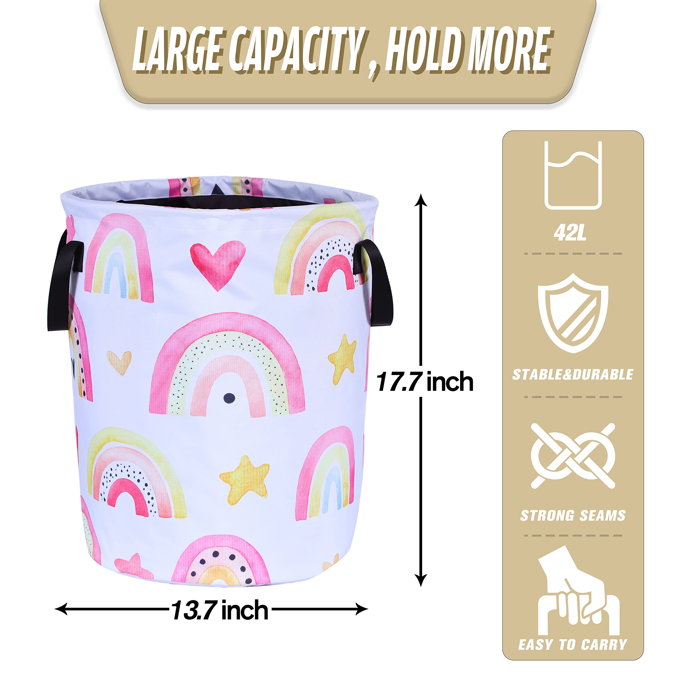 Colorful Rainbow Stars Laundry Basket Foldable Waterproof Oxford Cloth Funny Tote Bag Laundry Hamper Clothes Storage Bucket Toy