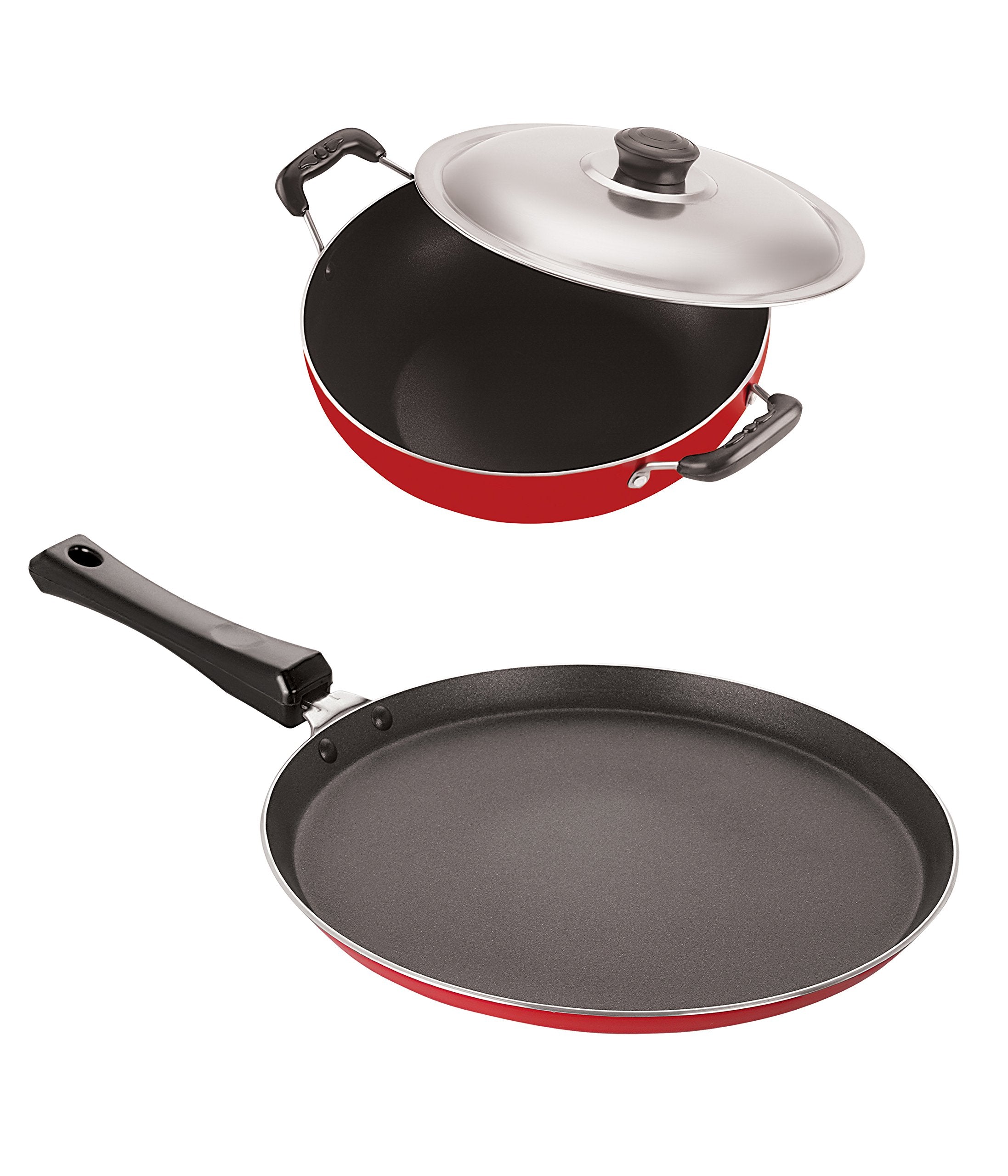 Nirlon NonStick 2 Piece Aluminium Stain Resistance Kitchen Cooking Item Set With Steel Lid