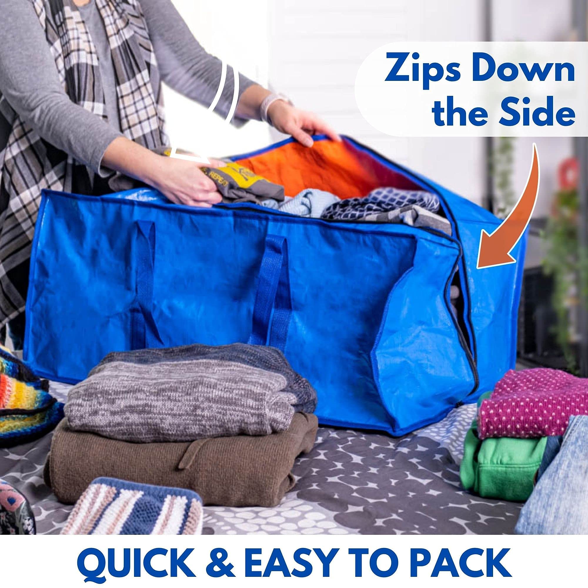 Jumbo Storage Bags For Clothes With Strong Handles & Sturdy Zipper (4-Pack), Heavy-Duty Moving & Storage Bags, Best Packing Supp
