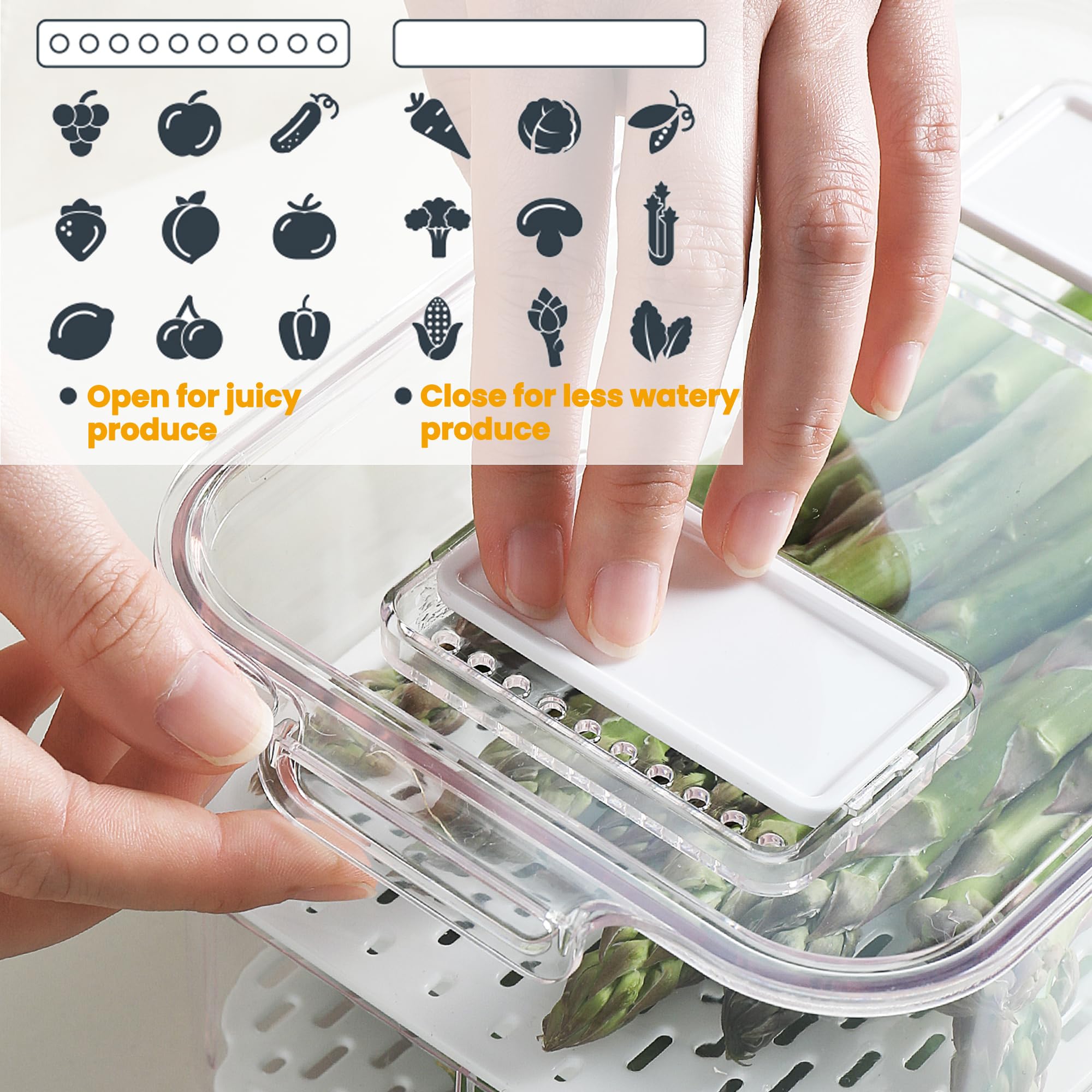 Vacane Fresh Produce Saver For Refrigerator, 3 Pcs Food Fruit Lettuce Keeper Containers, Salad Vegetable Storage Organizers Stac