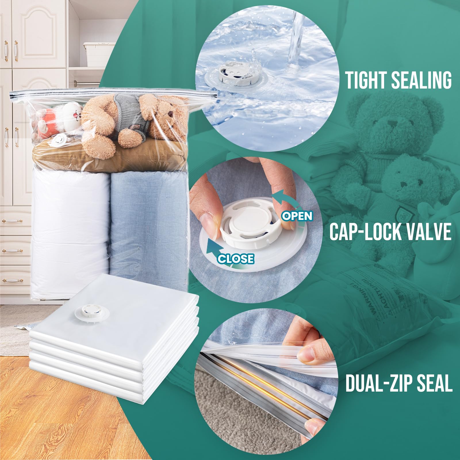 TAILI 20 Pack Vacuum Storage Bags  Space Saver Bags (4 Jumbo  4 Large  4 Medium  8 Rolling)  Storage Bags Vacuum Sealed for Clothes  Beddings  Comforters  Saving More Closet Space