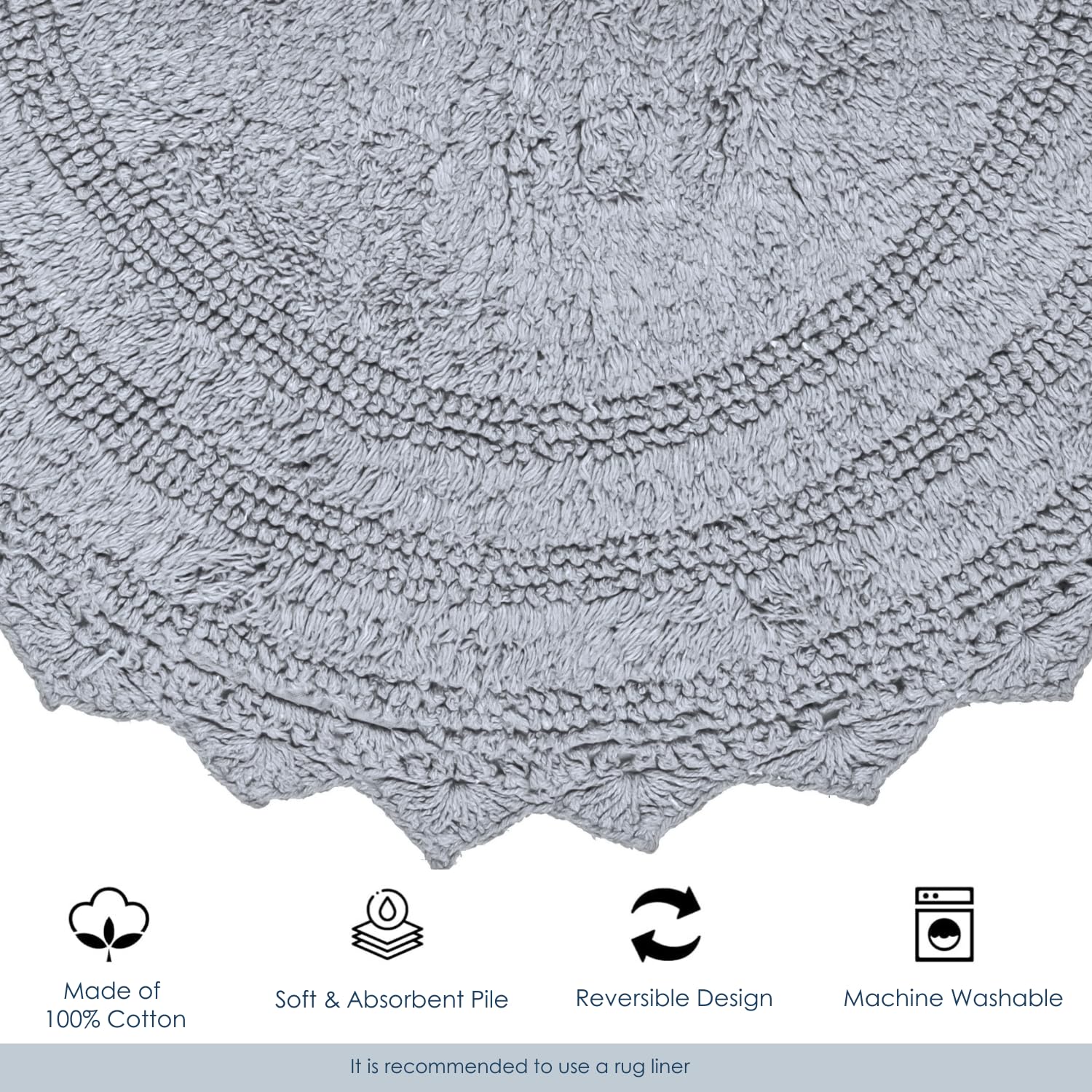 RAJRANG BRINGING RAJASTHAN TO YOU Bathroom Rug for Kitchen and Spa with Crochet Pattern Cotton Absorbent Soft Reversible Woven Bath Mat Light Grey Oval 34 x 21 Inches