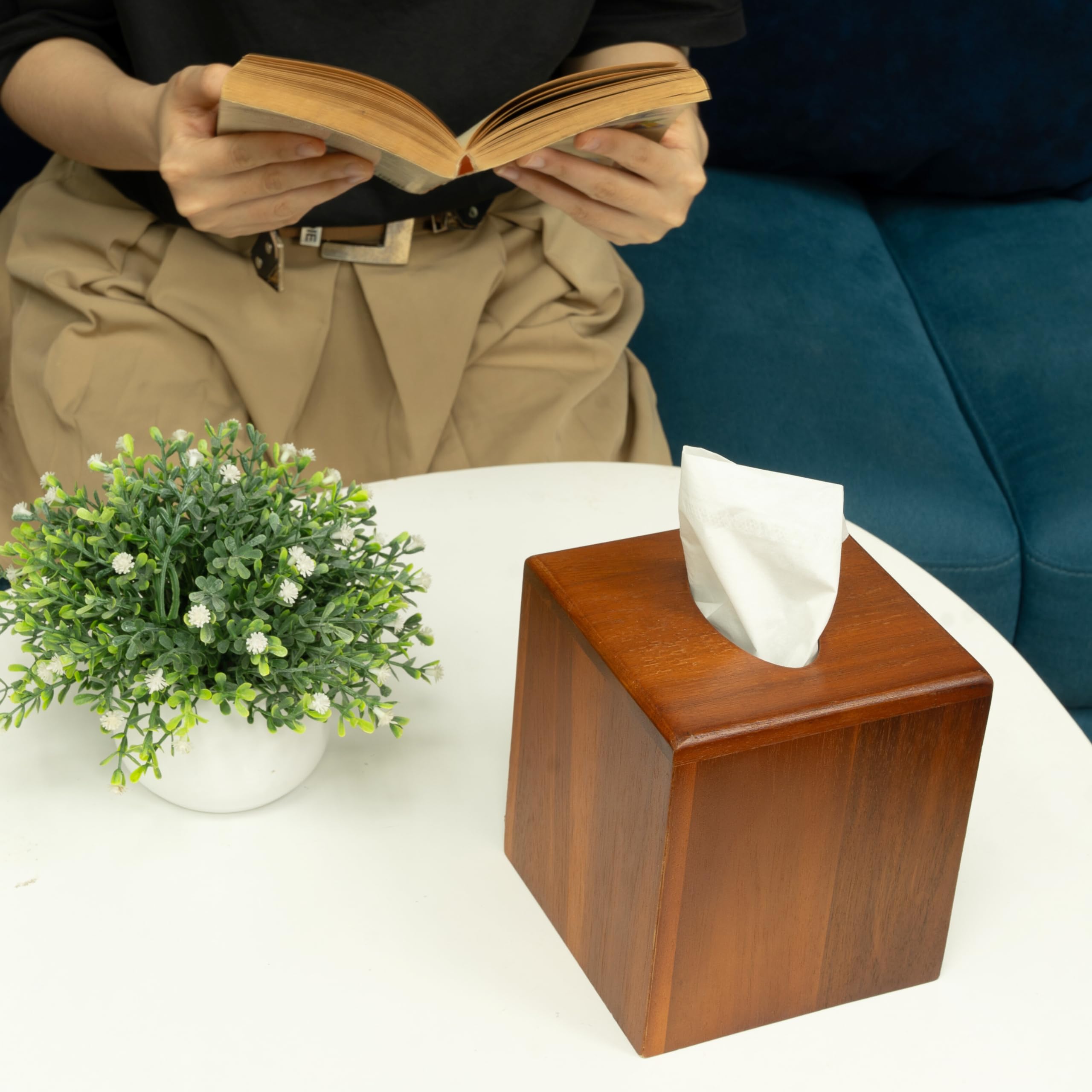 Kolwoven Tissue Box Holder - Tissue Box Cover Square- Acacia Wood Tissues Cube Box Cover -Modern Farmhouse Decor Facial Tissue H