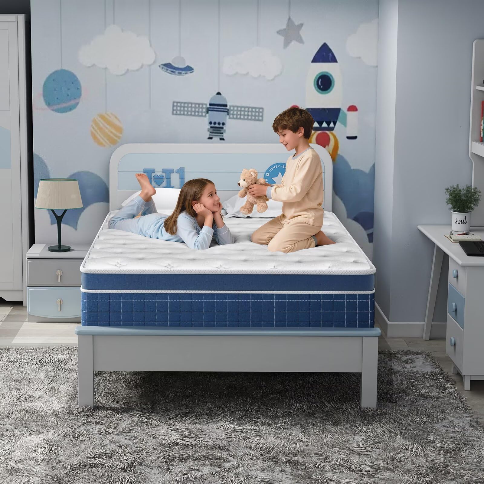 Twin Size Mattress in a Box for Kids 12 Inch Hybrid Mattress [Enhanced Stability], Medium Firm Feel with Memory Foam and Pocket 