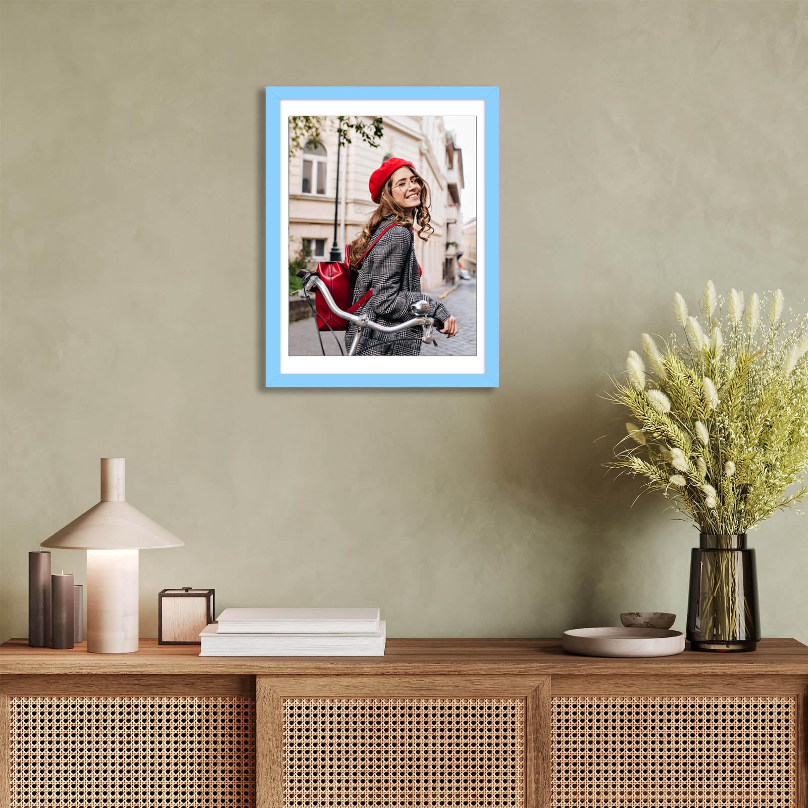 wyooxoo 12x16 Picture Frame Blue Made of Solid Wood Photo Frames Display Pictures 11x14 with Mat or 12x16 Without Mat Colorful F