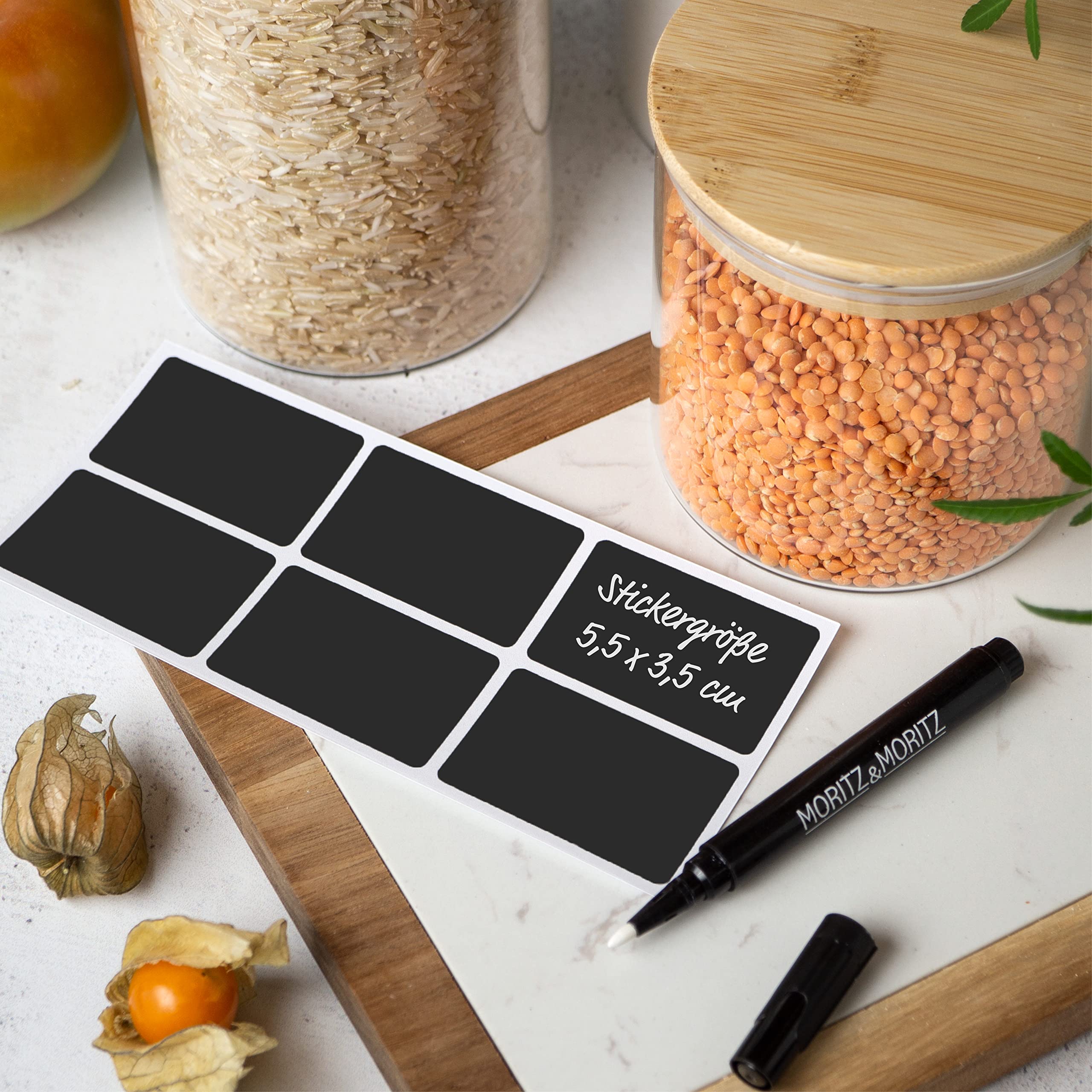 Moritz & Moritz 6 X Storage Jars With Lids, 2 X 1500 Ml, 2 X 750 Ml, 2 X 500 Ml, Glass Storage Jars With Lid Including Chalkboar