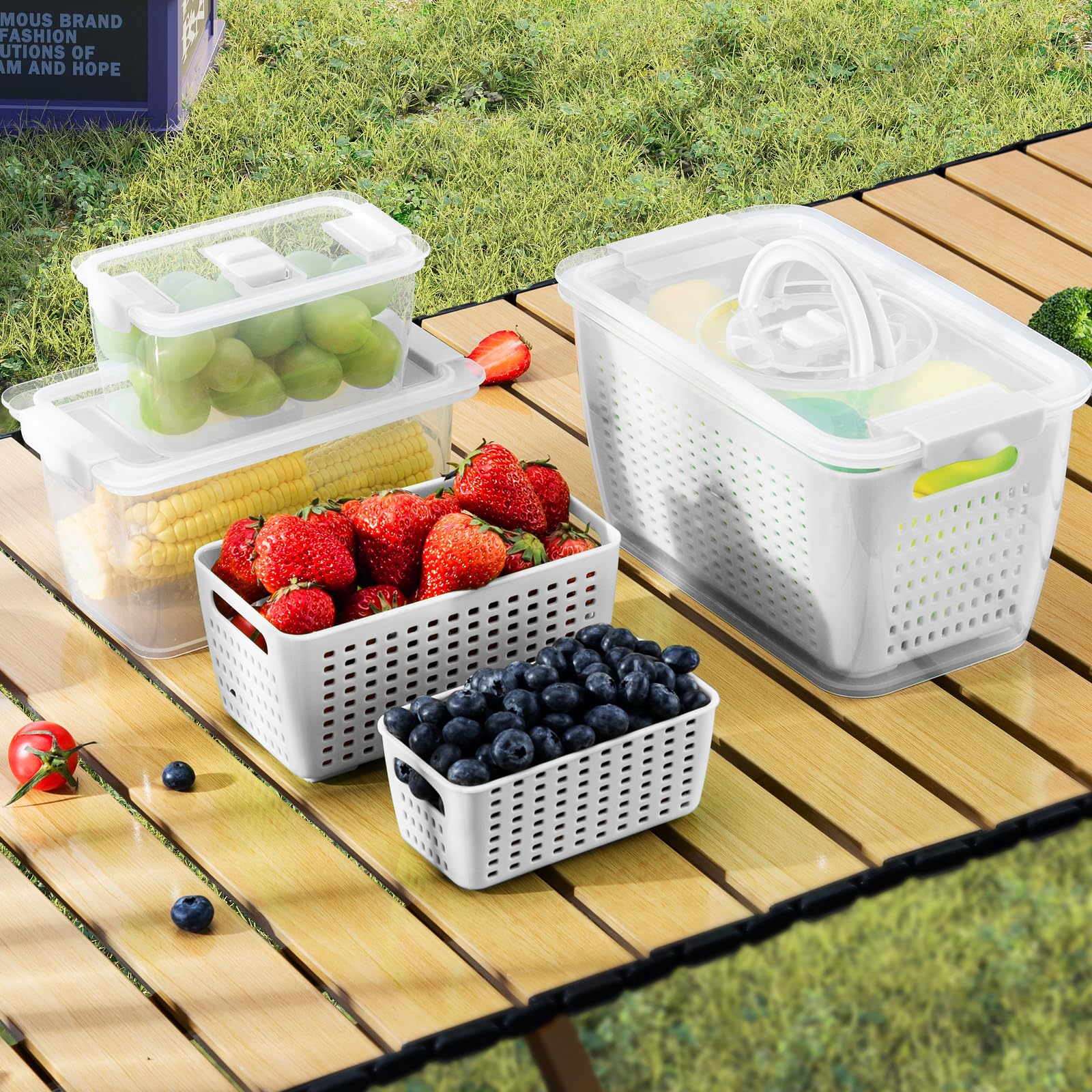 Luxear Fruit Vegetable Storage Container, 3 Pack Fresh Containers -White