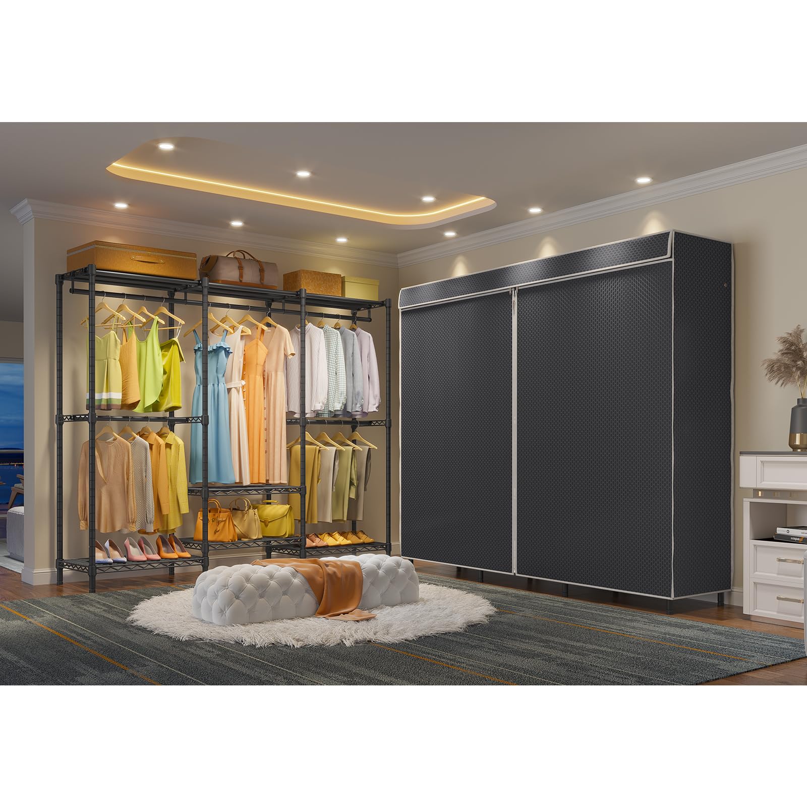 Vipek V5C Se Garment Rack Wardrobe Closet, Heavy Duty Clothes Rack With Adjustable Shelves And Black Upgraded Polyester Cover, B
