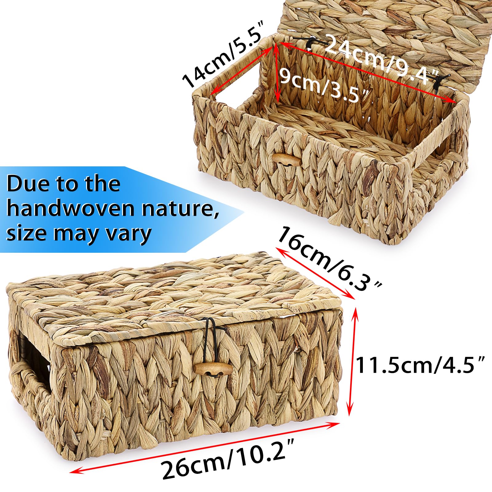 Hipiwe Wicker Shelf Baskets Bin For Organizing Water Hyacinth Storage Basket With Lid Decorative Box Built With Handles, Small N