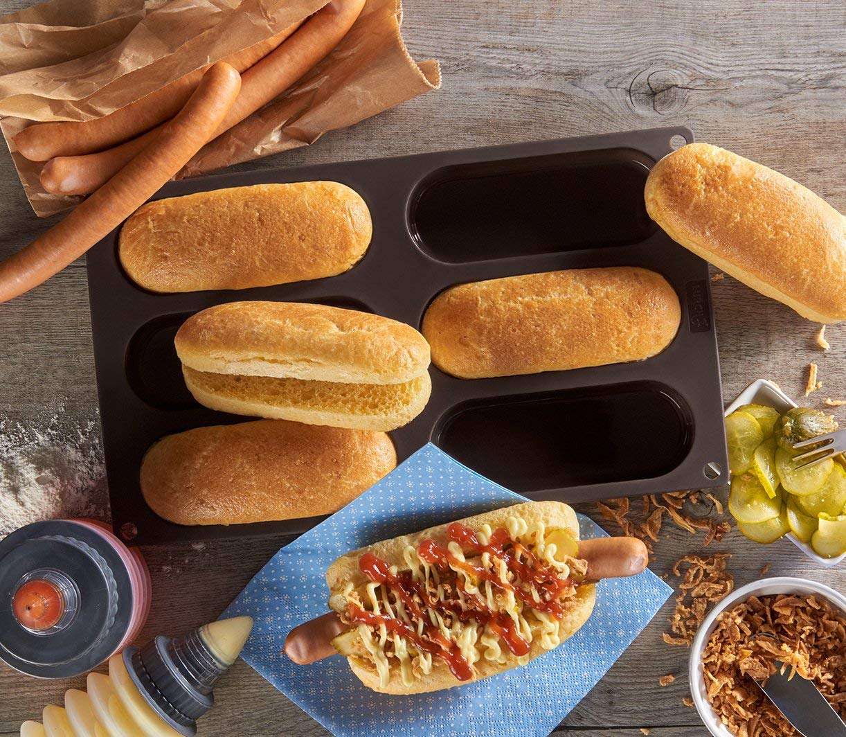 Lurch Hot Dog Buns Mold | Silicone Non-Stick Flexiform Baking Pan | 5 Inch Hotdog Finger Food Snack Bread, Rolls, Cake And Eclai