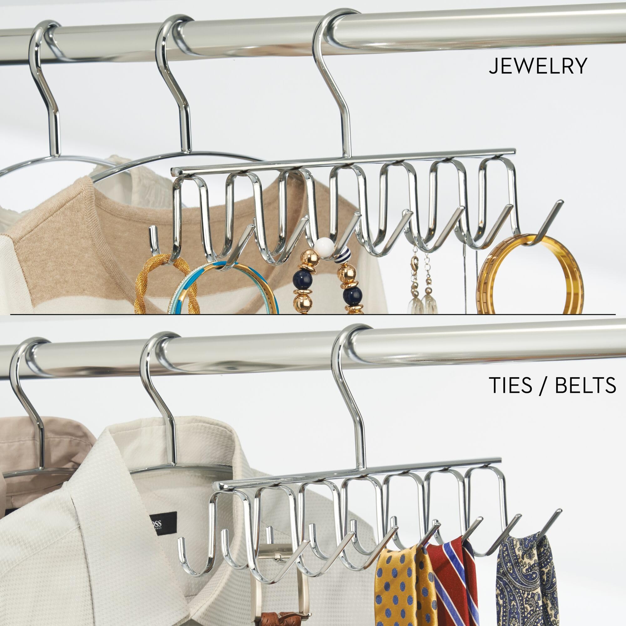 iDesign Axis Metal Hanger  Hanging Closet Organization Storage Holder  Men's Ties  Women's Shawls  Pashminas  Scarves  Clothing  Accessories  14 Hooks  Tie and Belt Rack Silver