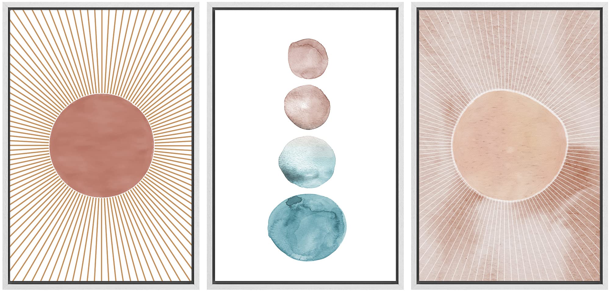 Signwin Framed Wall Art Print Set Pastel Watercolor Dot & Ring Variety Shapes Abstract Illustrations Modern Art Minimalist Color