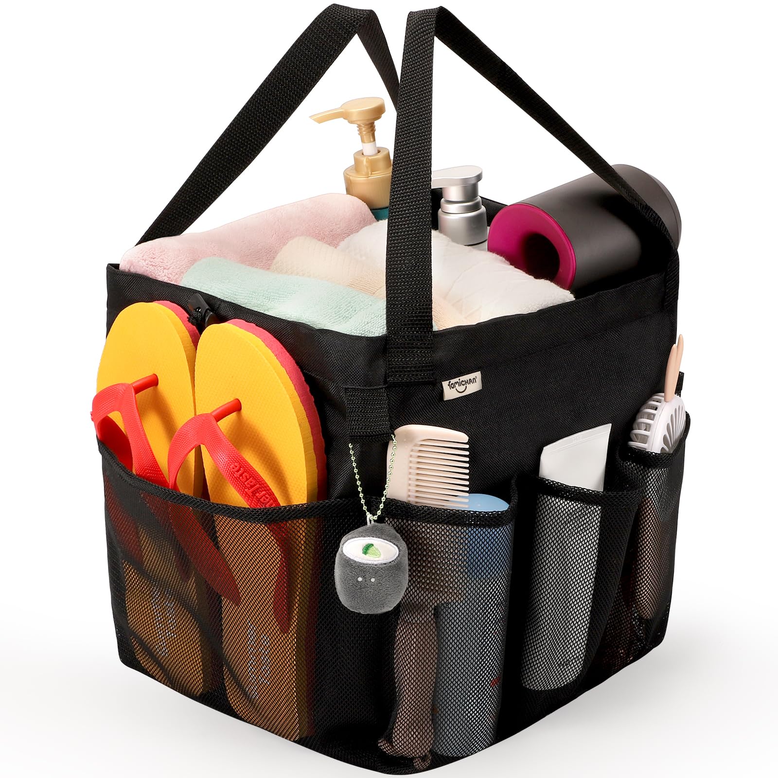 Famichan Mesh Shower Caddy Portable, Dorm Room Essentials For College Students, Large Capacity With 8 Pockets Shower Bag For Cam