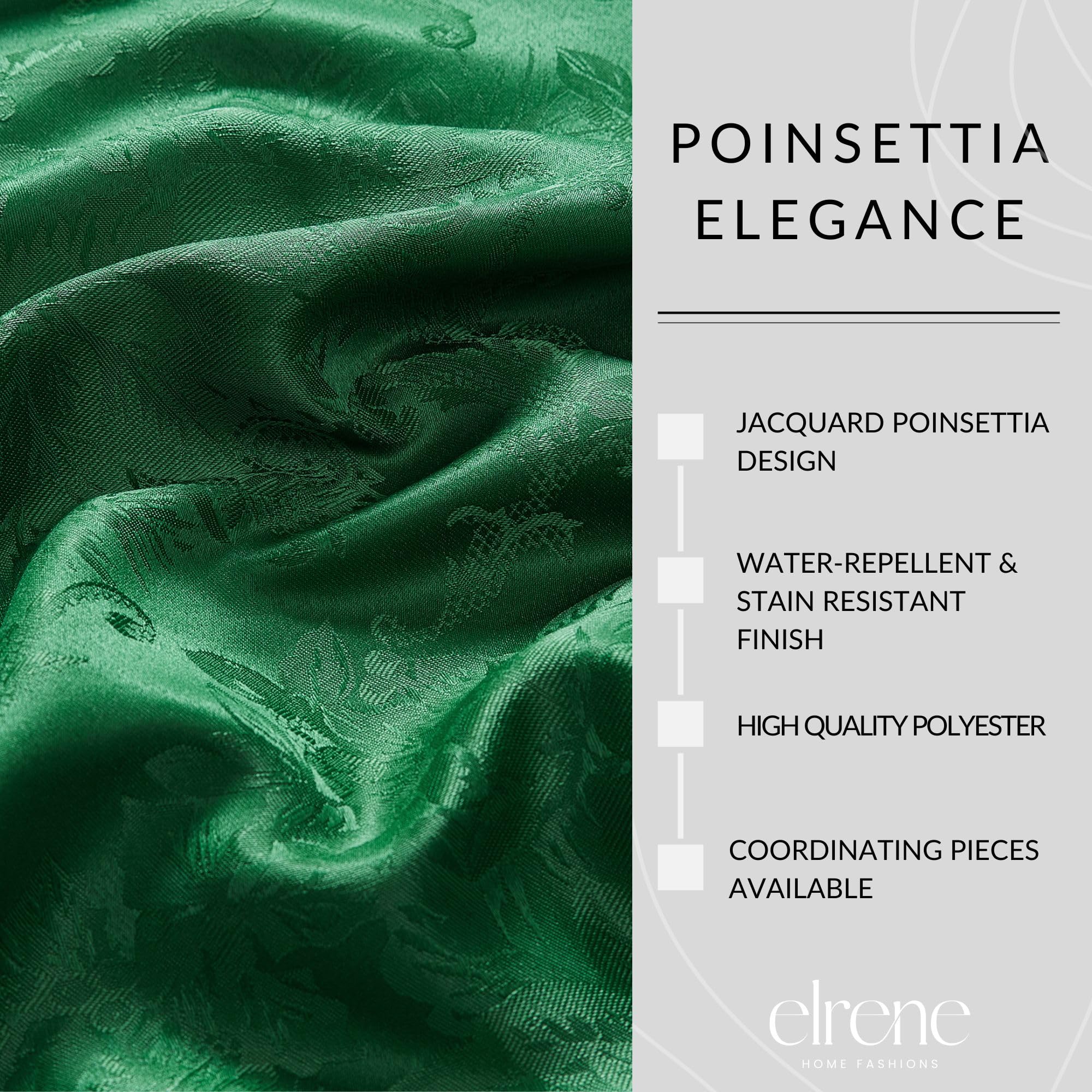 Elrene Home Fashions Poinsettia Elegance Jacquard Christmas/Holiday Cloth Dinner Napkins, Set Of 4, 17''X17'', Green