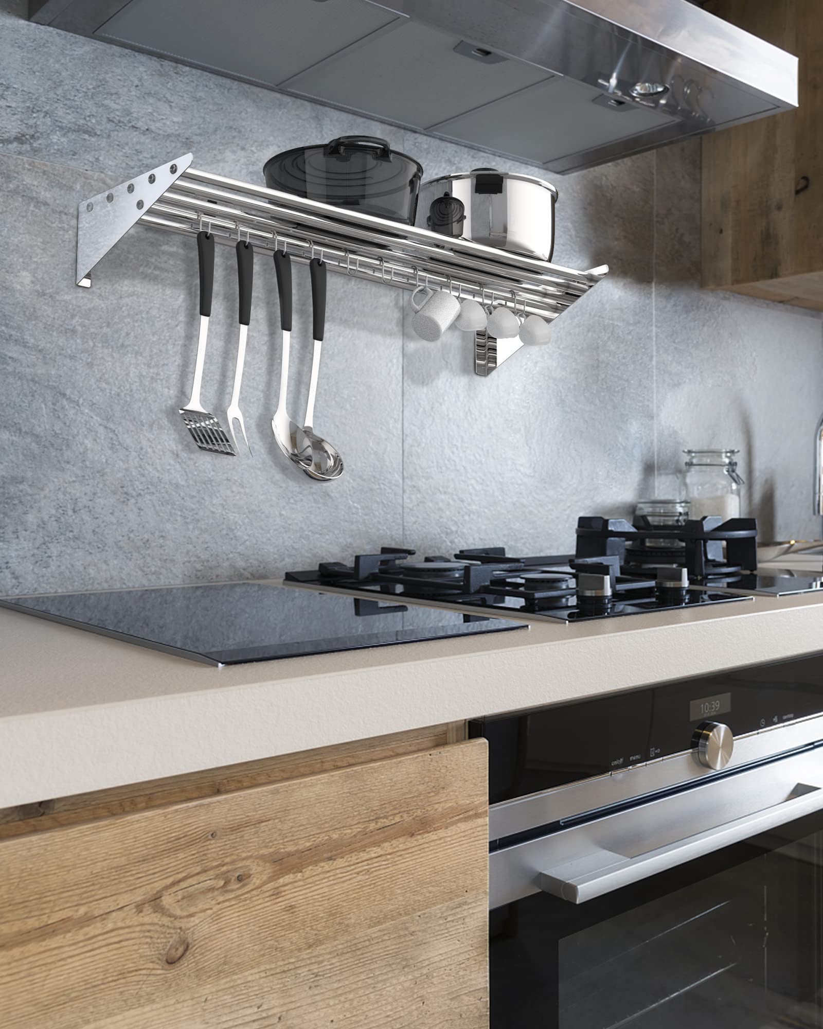 Riedhoff Metal Kitchen Rack For Storage And Organization, [Nsf Certified] 12'' X 24'' Stainless Steel Wall Mount Shelf With 10 S
