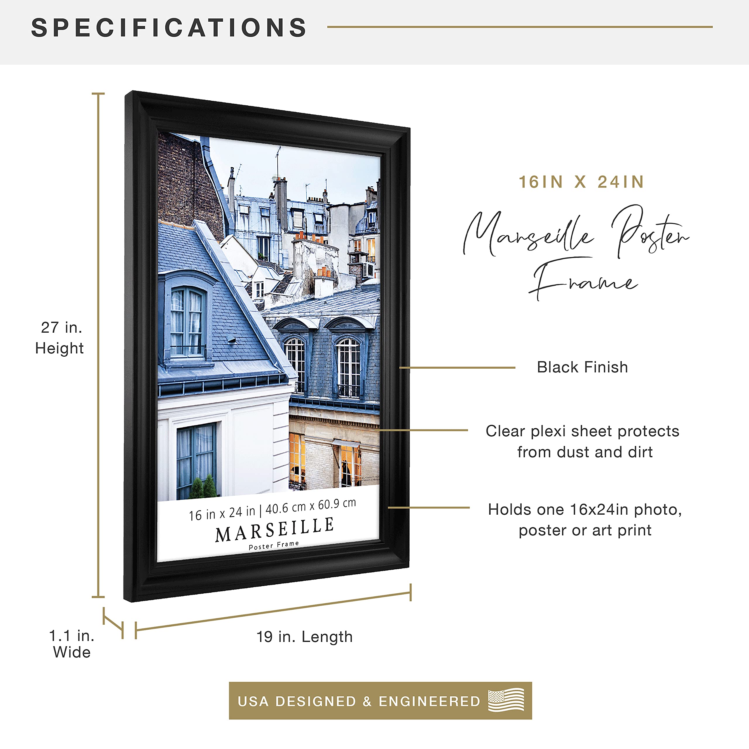 Mcs, Black Marseille Poster Frame, 16X24 Inch, 16 X 24