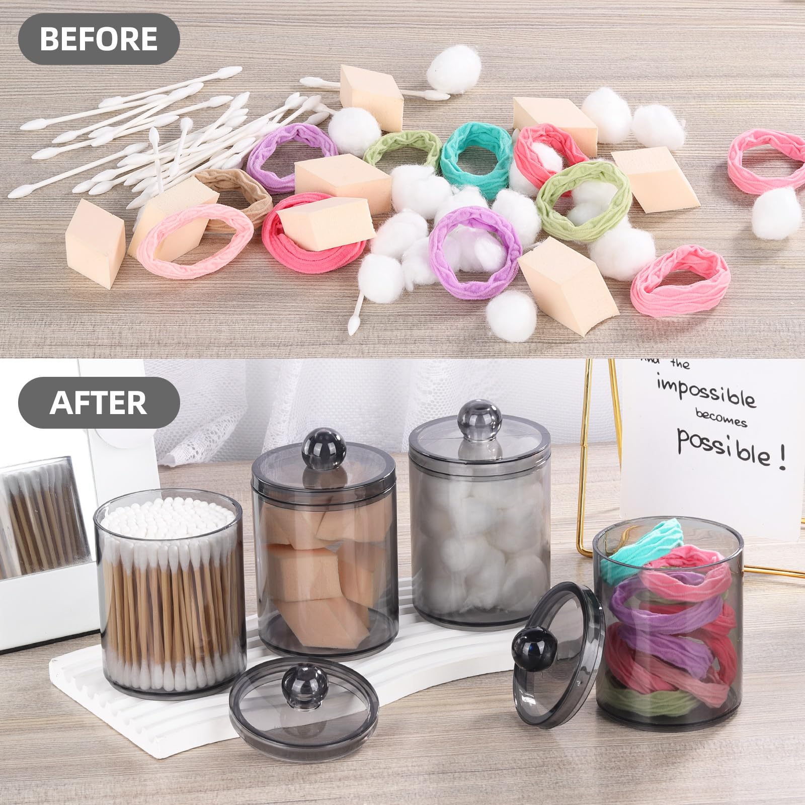 Tbestmax 6 Pack 10Oz Qtip Holder Dispenser Plastic Restroom Bathroom Canister Storage Organization Black Apothecary Jars With Li