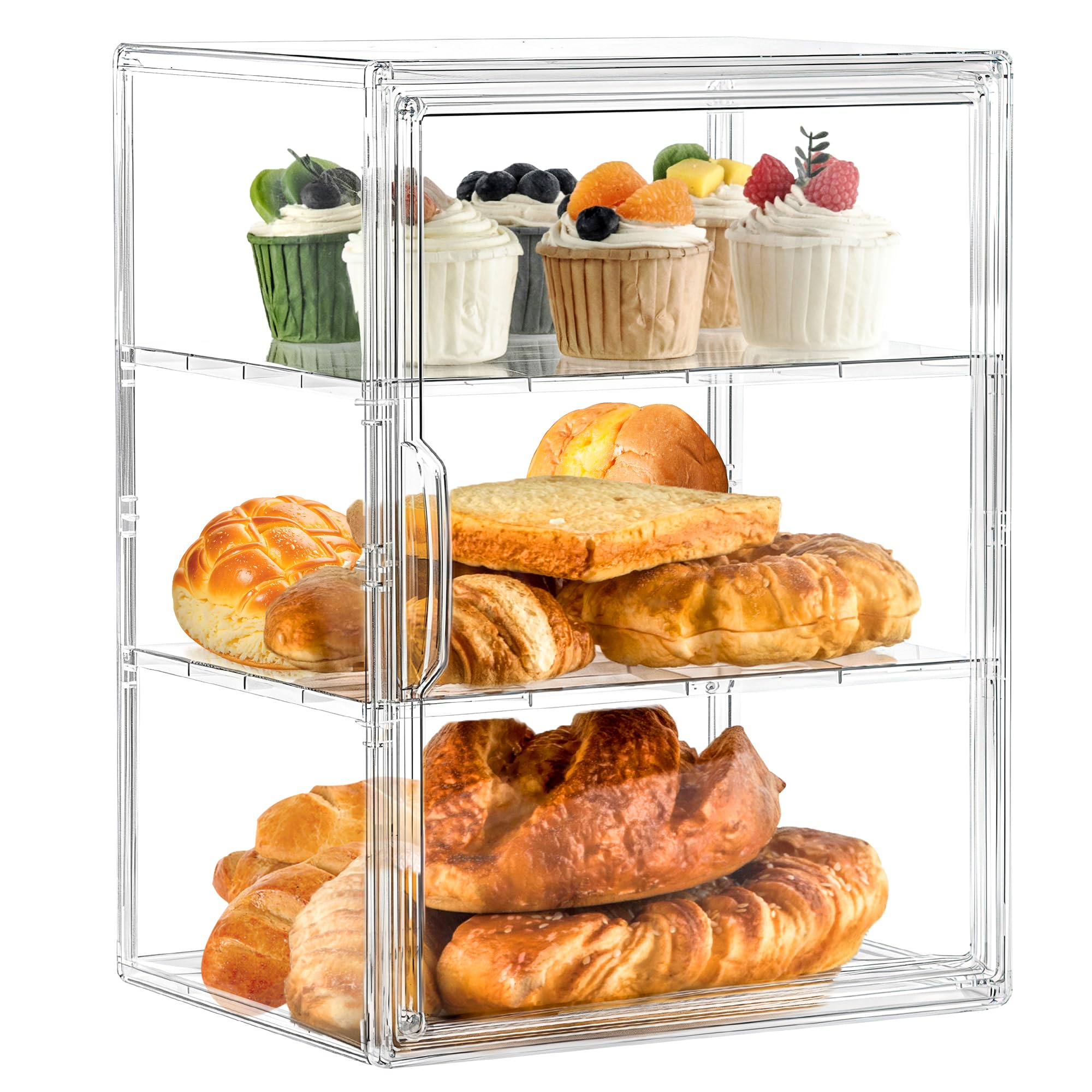 SANKEU Bakery Pastry Display Case 3 Layer Large Clear Bread Box For Kitchen Countertop Bread Storage For Homemade Bread, 10.6 L 