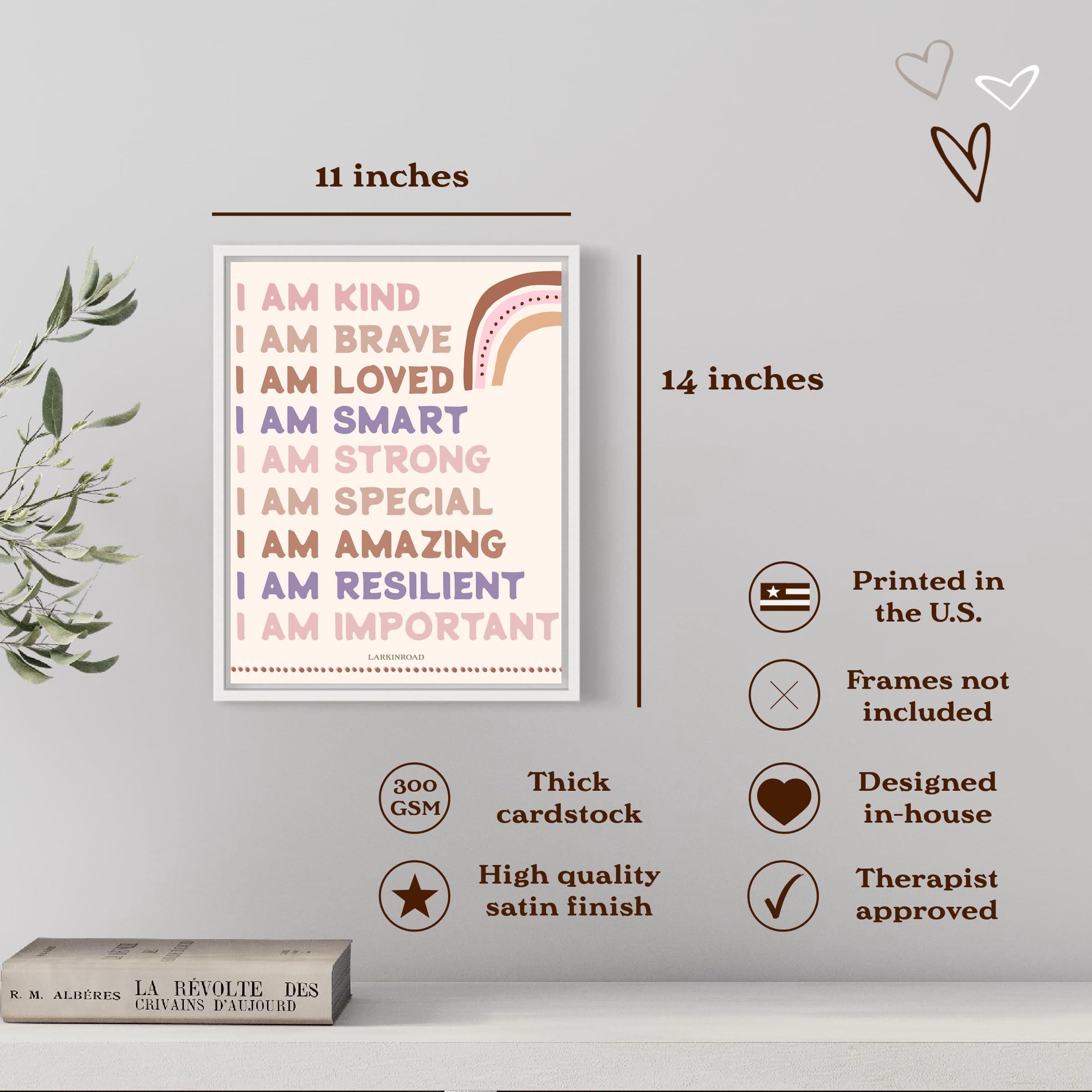 Larkinroad Affirmations Poster (11In X 14In Unframed) Playroom Decor Boho Rainbow Nursey D  Cor