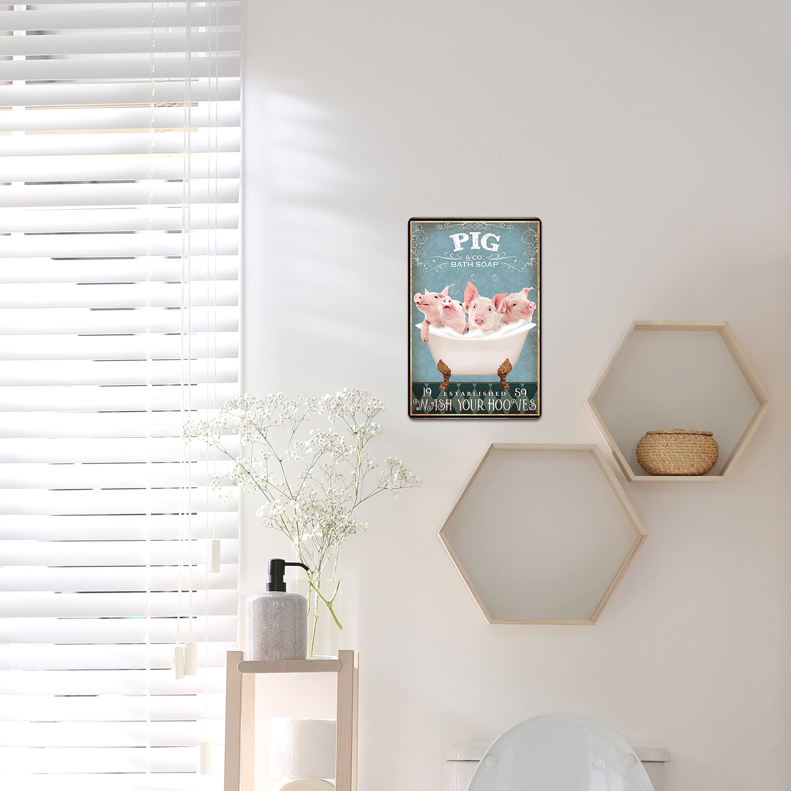 Funny Pig Decor Bathroom Decor Bathtub Decor Pig Accessories Farm Decor Pig Signs Wall Art Poster Retro Poster Bar Home Bathroom Wall Decoration Sign 8x12 Inch