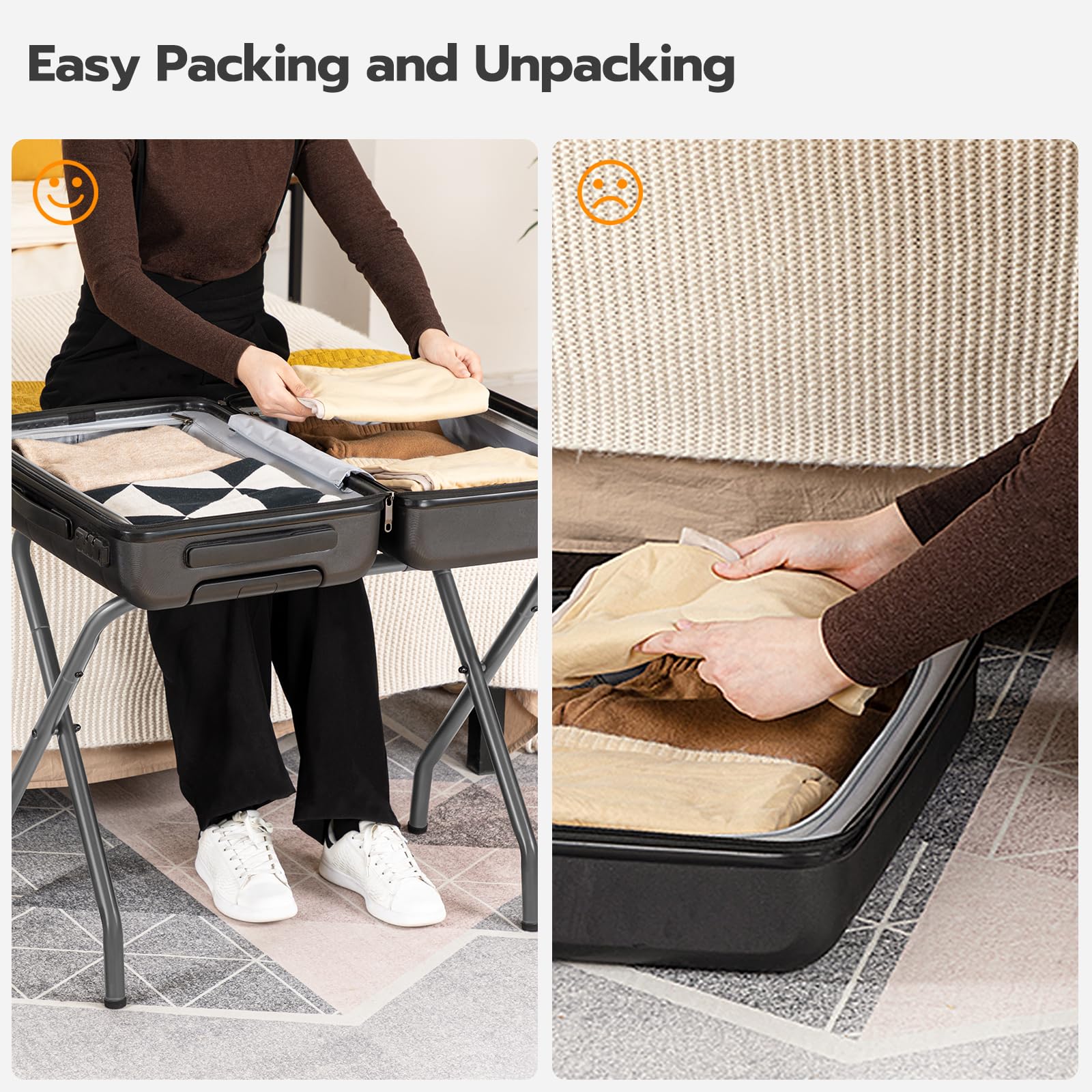 Hoobro Luggage Rack, Metal Foldable Suitcase Stand For Guest Room, Holds Up To 100 Lb, 27 X 15.3 X 22 Inches, Steel Frame, Nylon