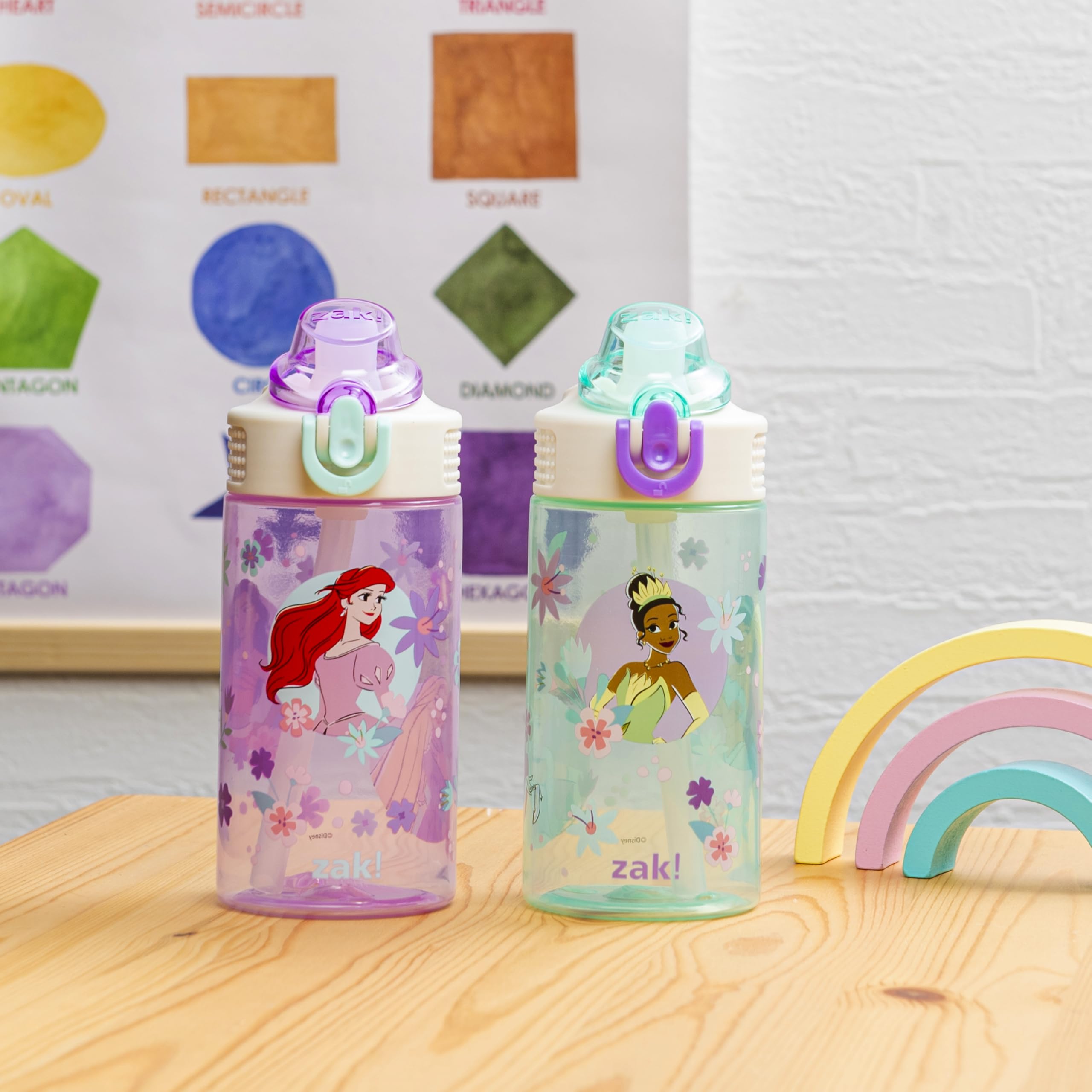Zak Designs Disney Princess Sage Kids Water Bottle For School Or Travel, 16Oz Durable Plastic With Straw And Leak-Proof Spout Co