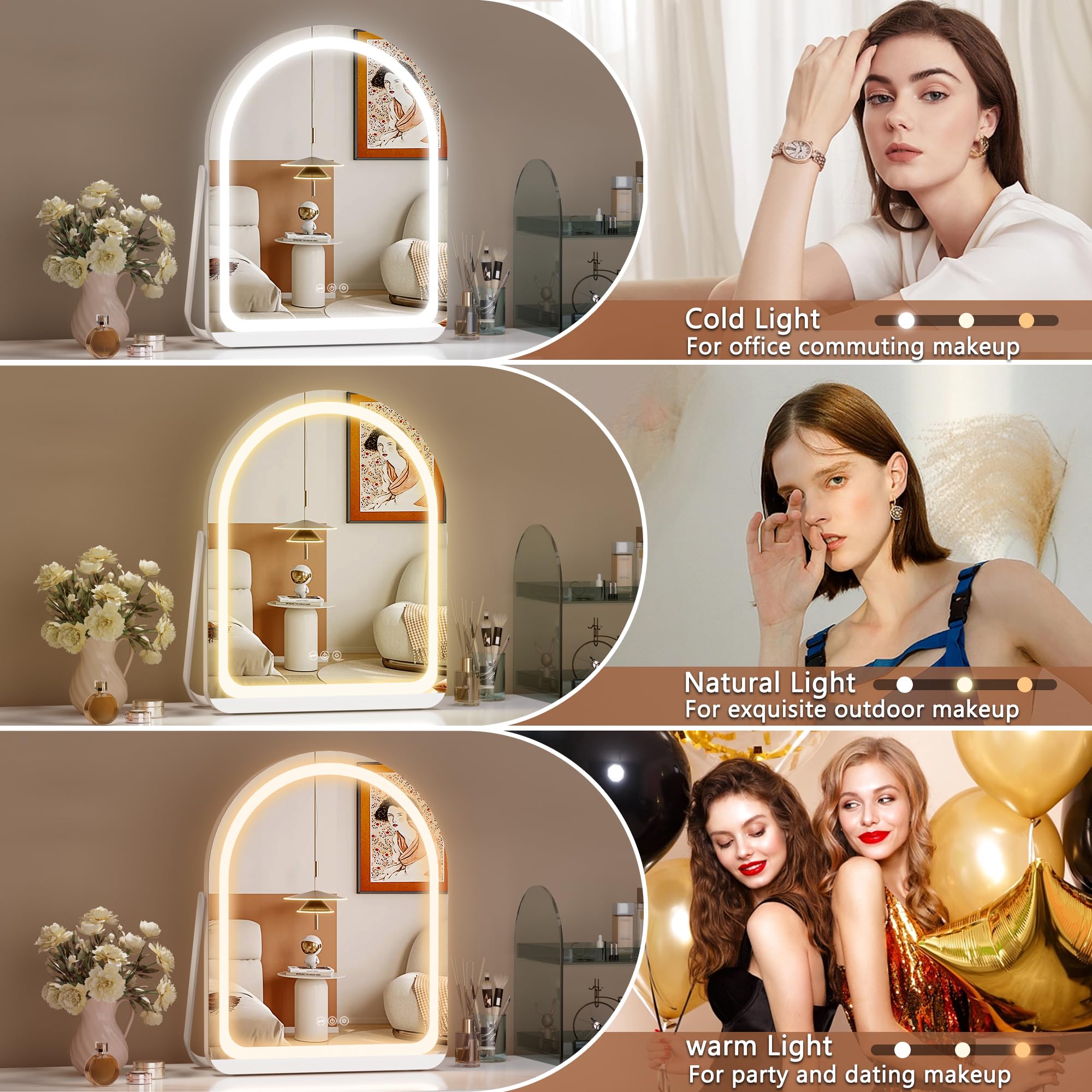 Hasipu Vanity Mirror With Lights, 11''  14'' Led Makeup Mirror, Lighted Makeup Mirror With Lights, Smart Touch Control Dimmable