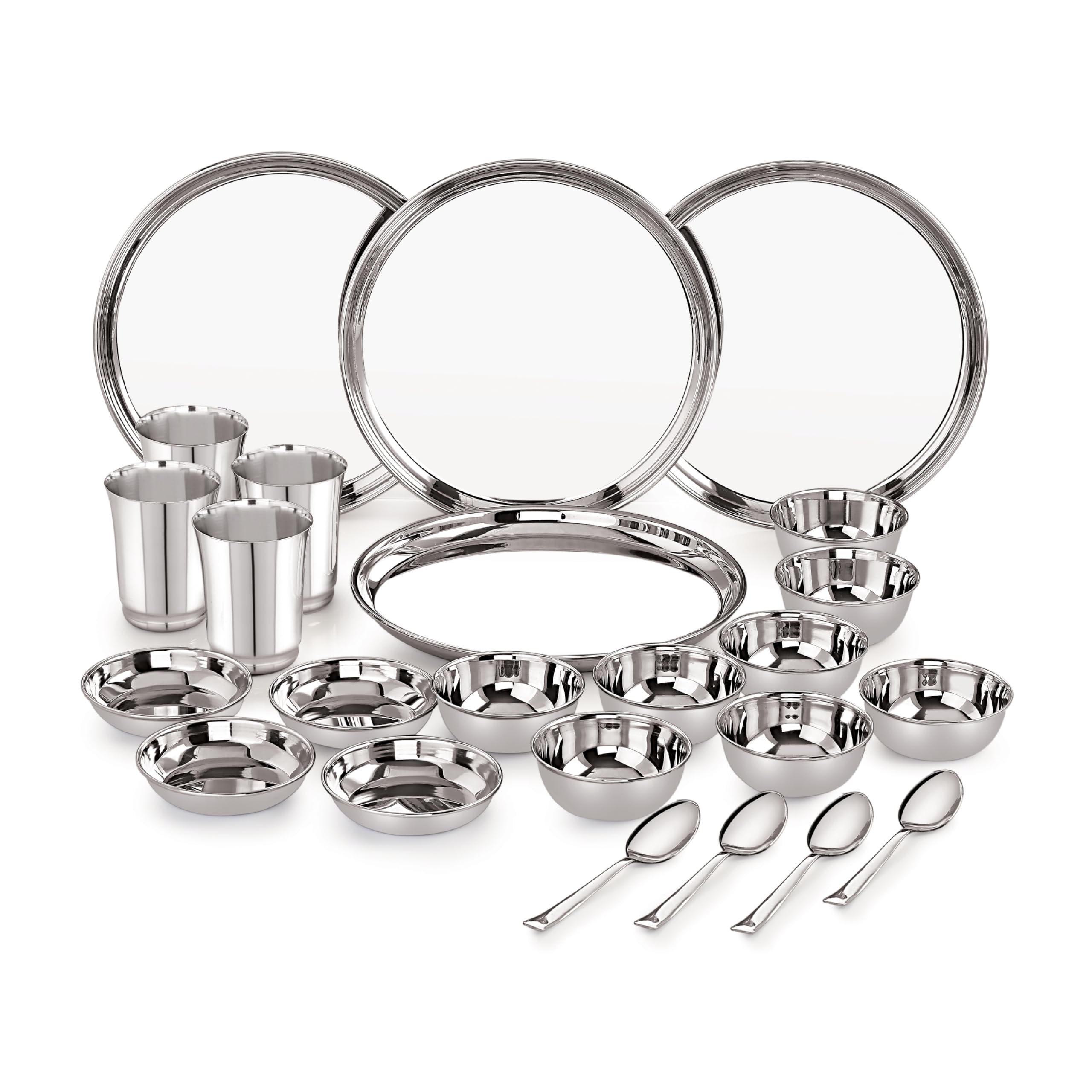 Neelam Stainless Steel 22 Gauge, 24 Pieces Delight Solid Dinner Set, Ideal Gifting Dinner Set, Ideal For Special Occasions Like 
