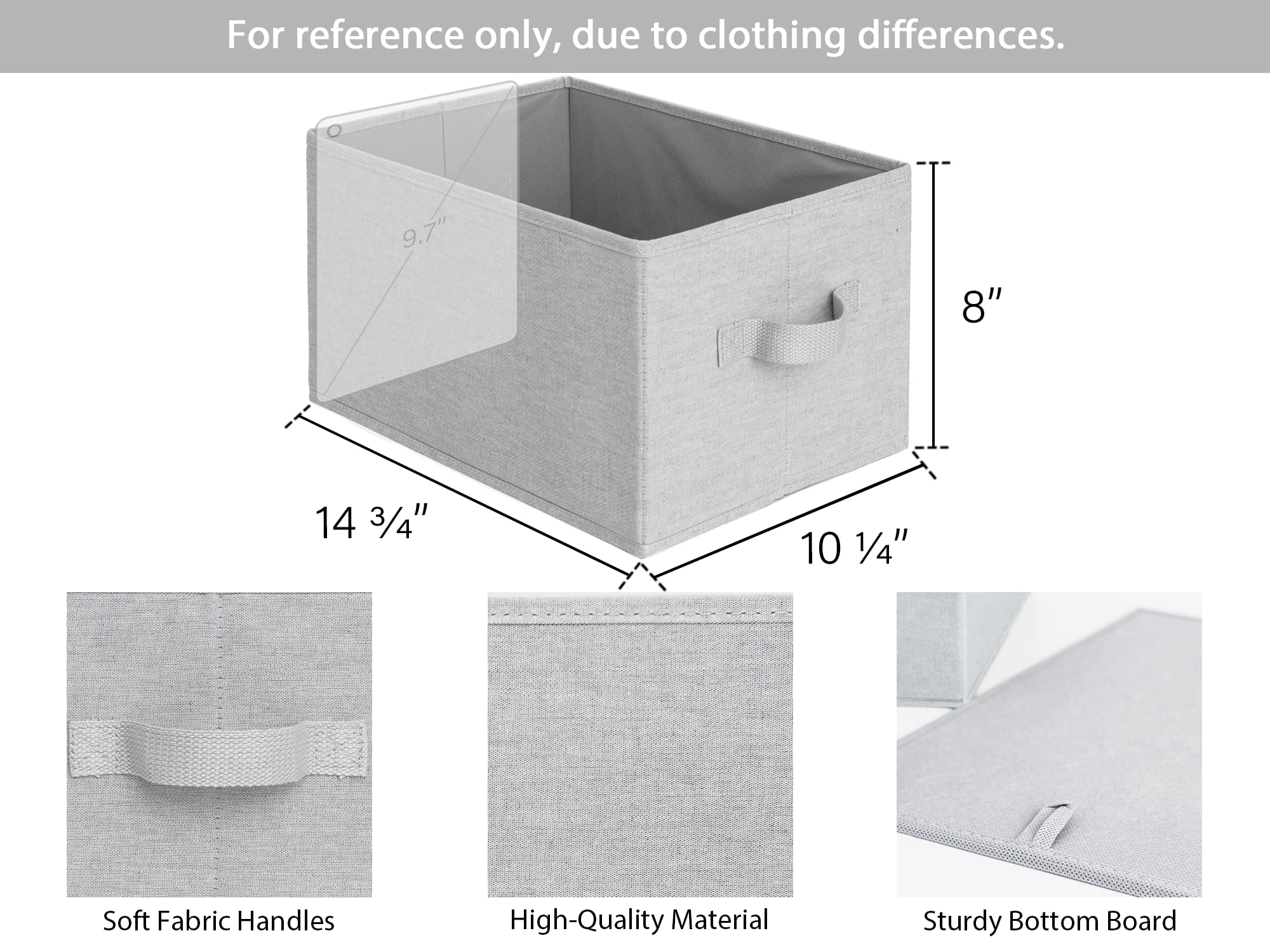 Storageworks Storage Baskets For Shelves, Foldable Storage Bins With Handles, Fabric Closet Bins For Organization, Light Grey, 3