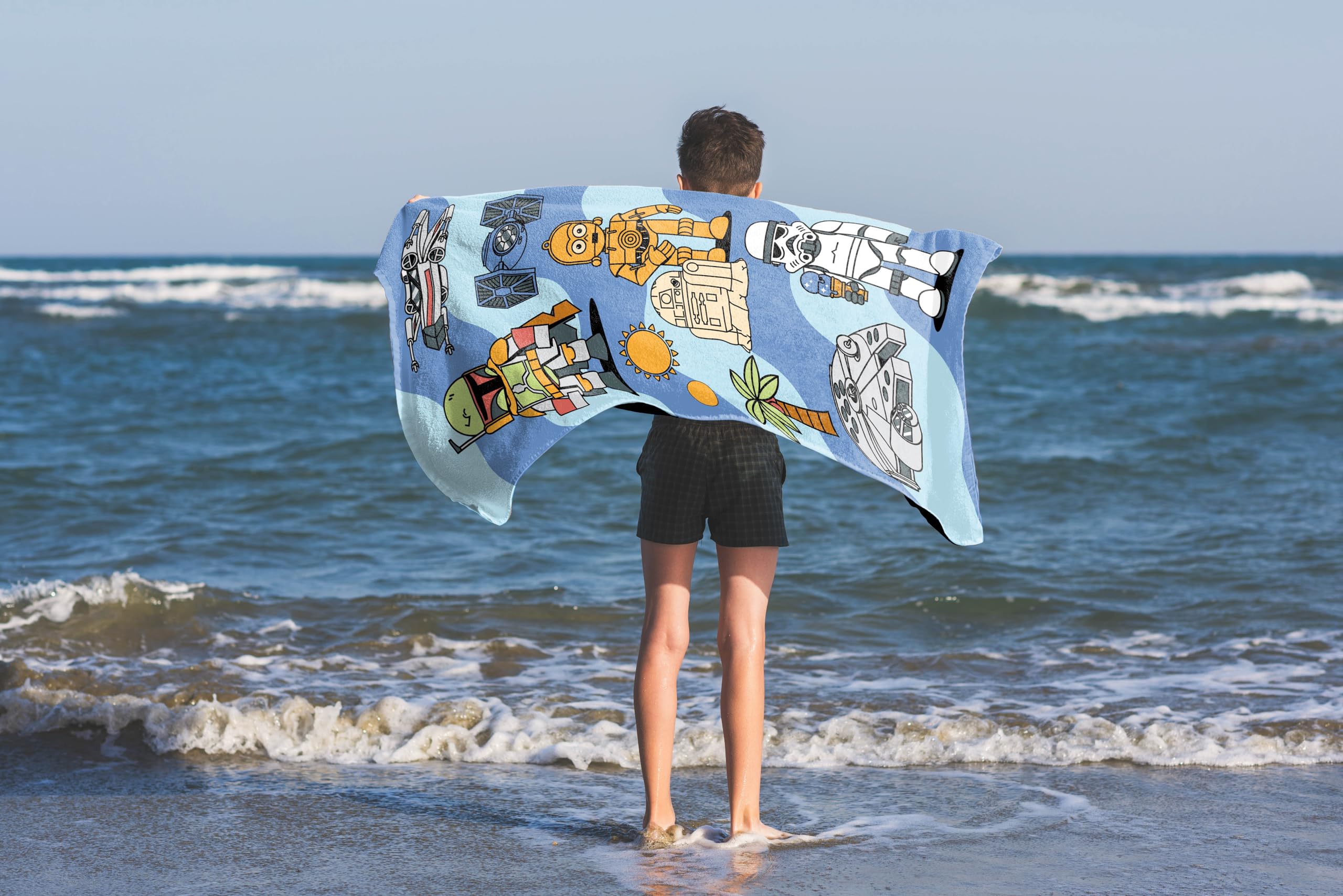 Jay Franco Star Wars Kids Bath Pool Beach Towel - Super Soft & Absorbent 100% Cotton Towel  Measures 28 x 58 Features R2D2  C3PO  Stormtrooper & Boba Fett