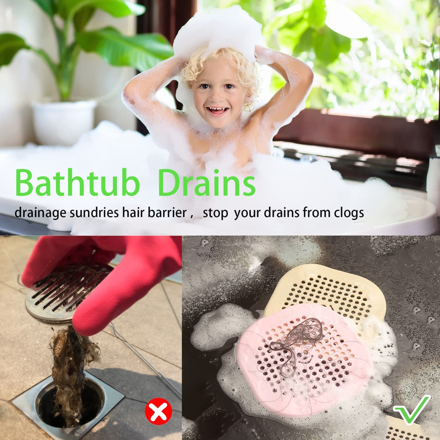2 Pack Drain Hair Catcher Durable Silicone Shower Drain Protector Sink Drain Strainer Hair Stopper for Shower Kitchen Bathroom Tub Teal