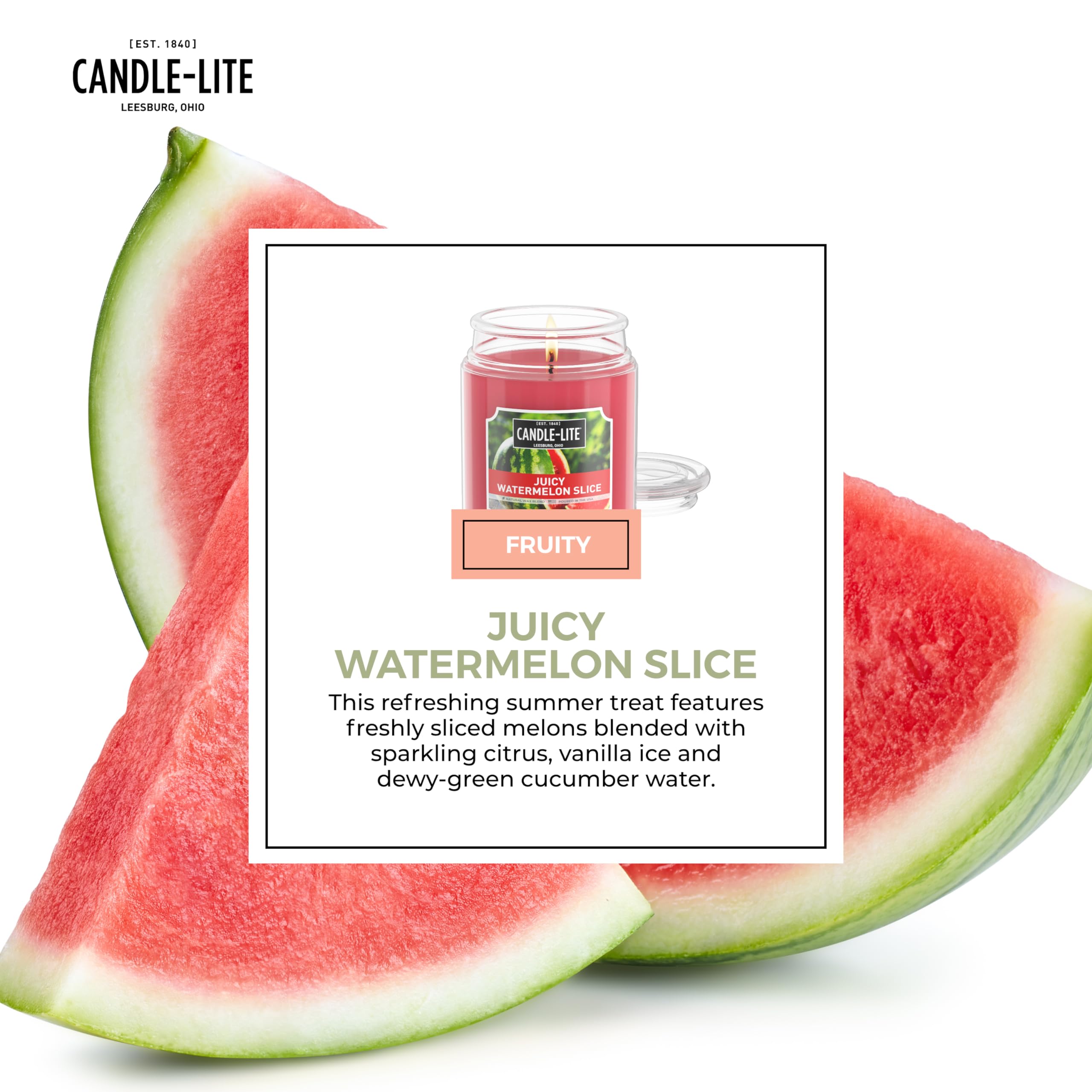 CANDLE-LITE Everyday Scented Juicy Watermelon Slice, One 18 oz. Single-Wick Aromatherapy Candle with 110 Hours of Burn Time, Red