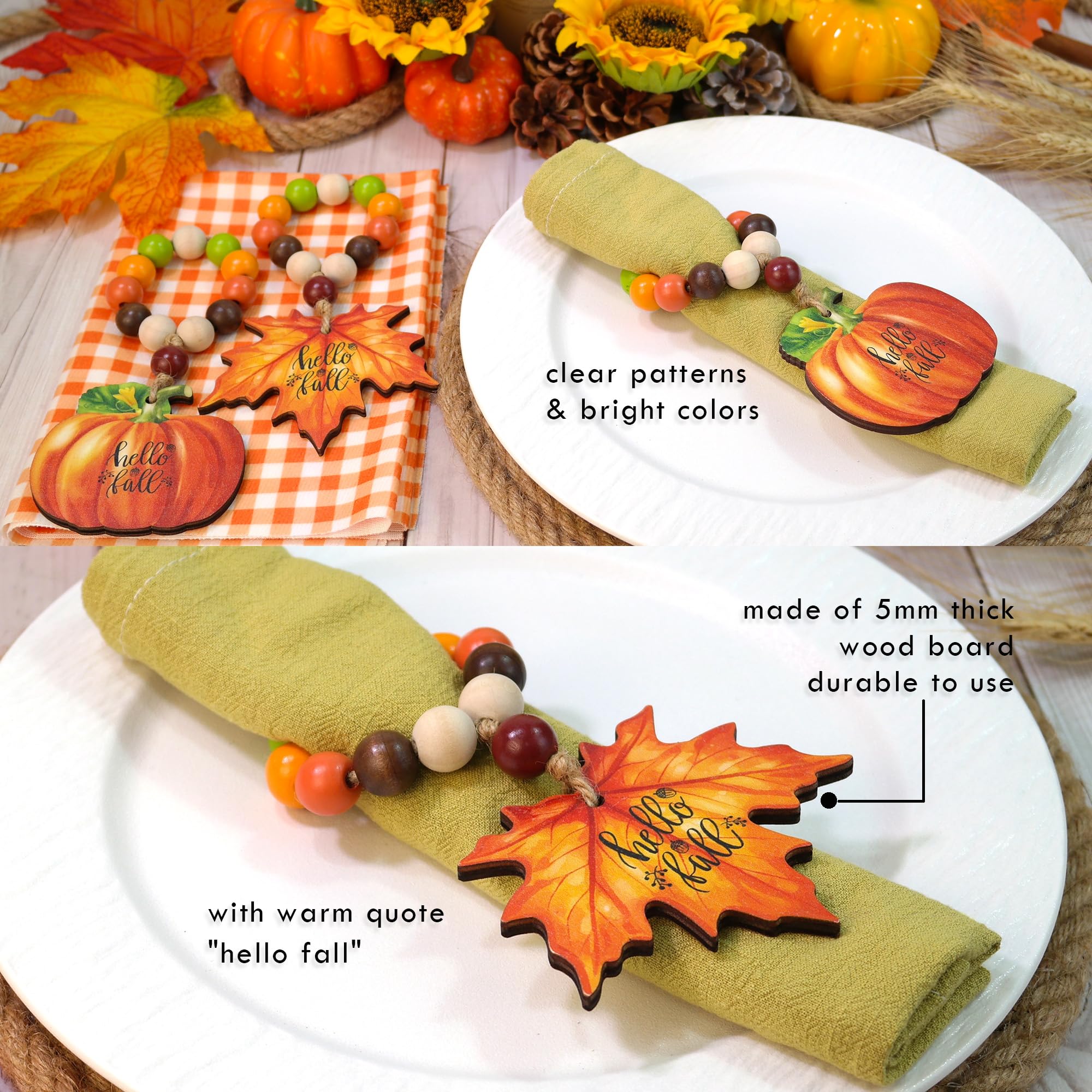 Fall Napkin Rings Set Of 6 Harvest Pumpkin Napkin Rings Maple Leaf Napkin Rings Holders Farmhouse Napkin Rings For Fall Themed H