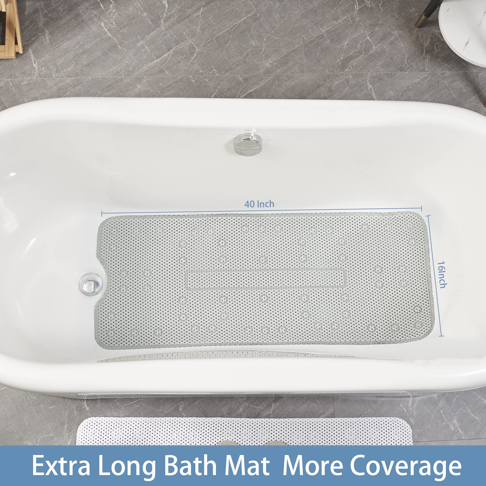 Webos Soft Bathtub Mat Non Slip: Memory Foam Shower Mat With Suction Cups For Bathroom Inside Tub 40X16Inch (Light Grey)