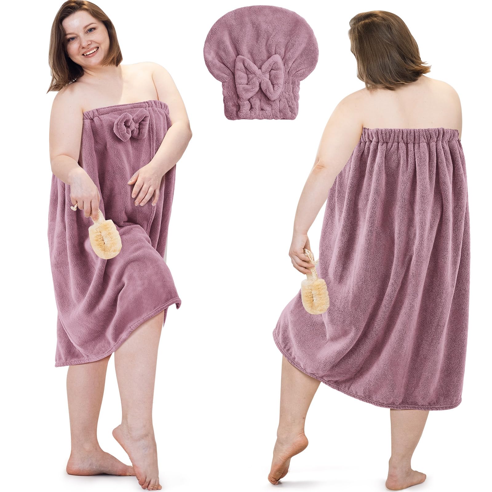 Xtinmee 2 Sets Womens Wrap Towel With Hair Towel Bath Towel Wrap Shower Dress Towel Spa Wraps For WomenS Bathrobe (Purple, Lotu