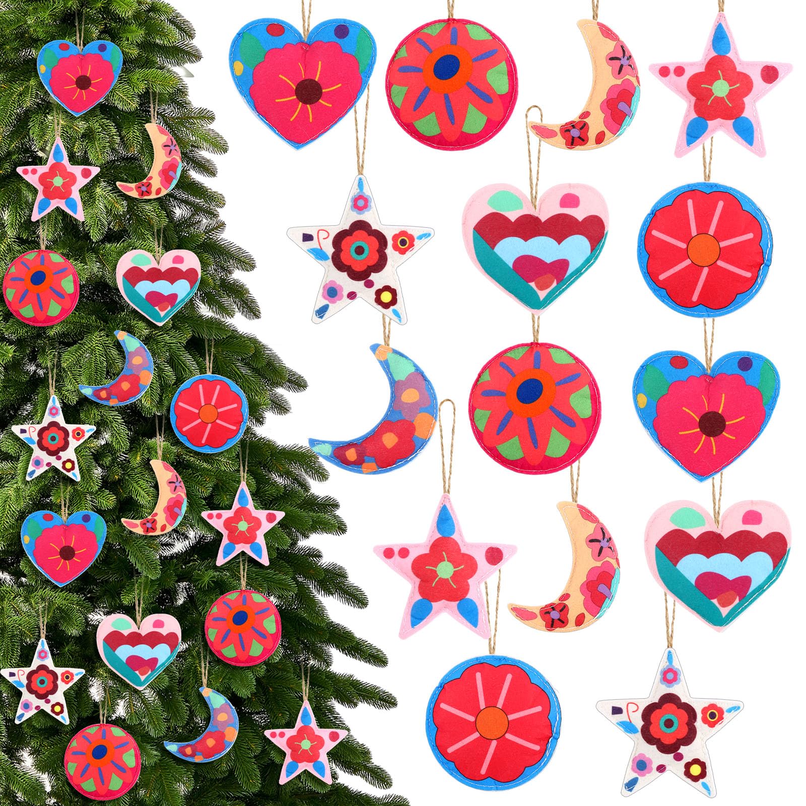 HunnmingRe 16 Pcs Mexican Christmas Ornaments Flor De Nochebuena Tree Ornaments Christmas Felt Hanging Decorations for Xmas Part