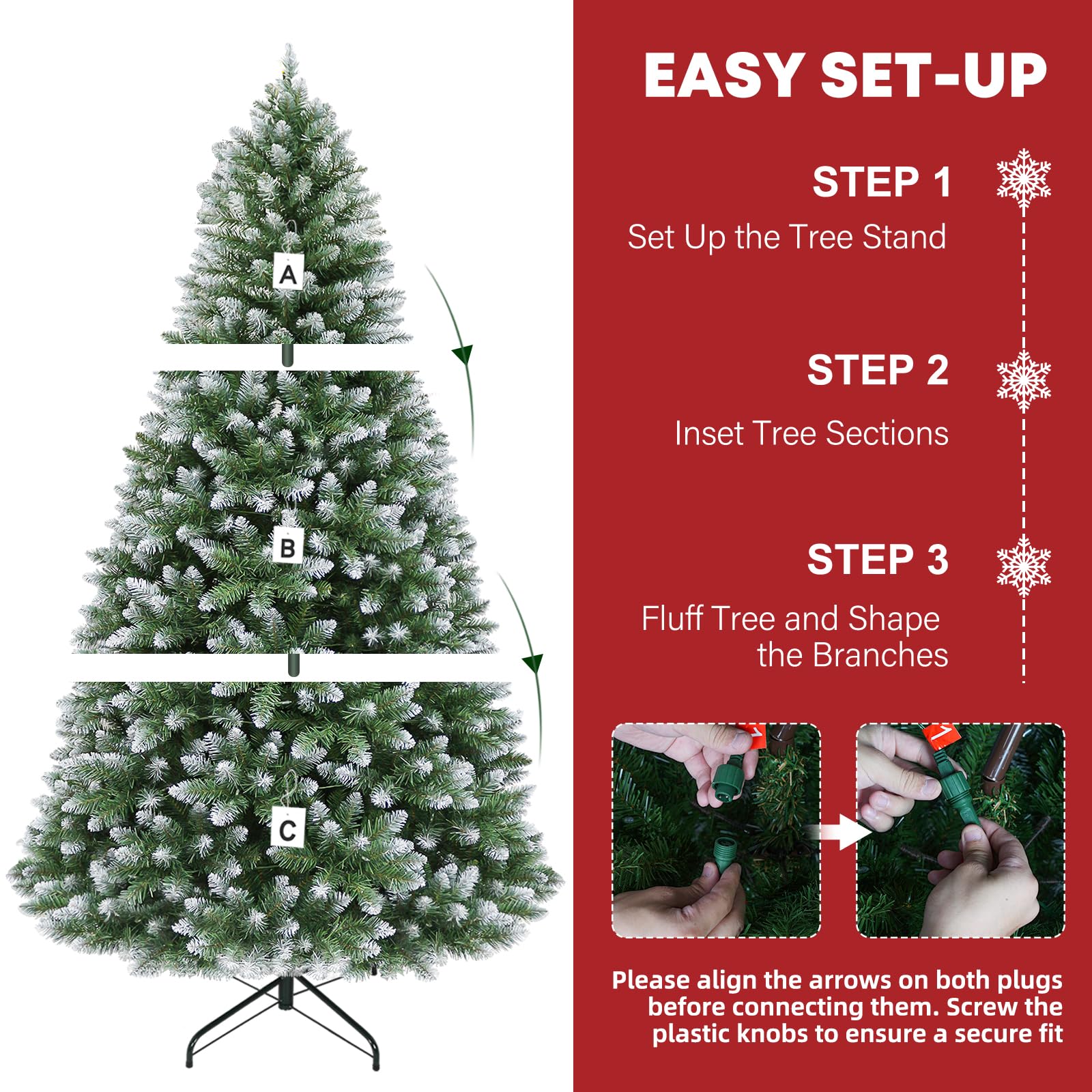 Hykolity 7.5 ft Prelit Christmas Tree, Artificial Christmas Tree with 350 Warm White Lights, 1446 Branch Tips, Metal Stand and H