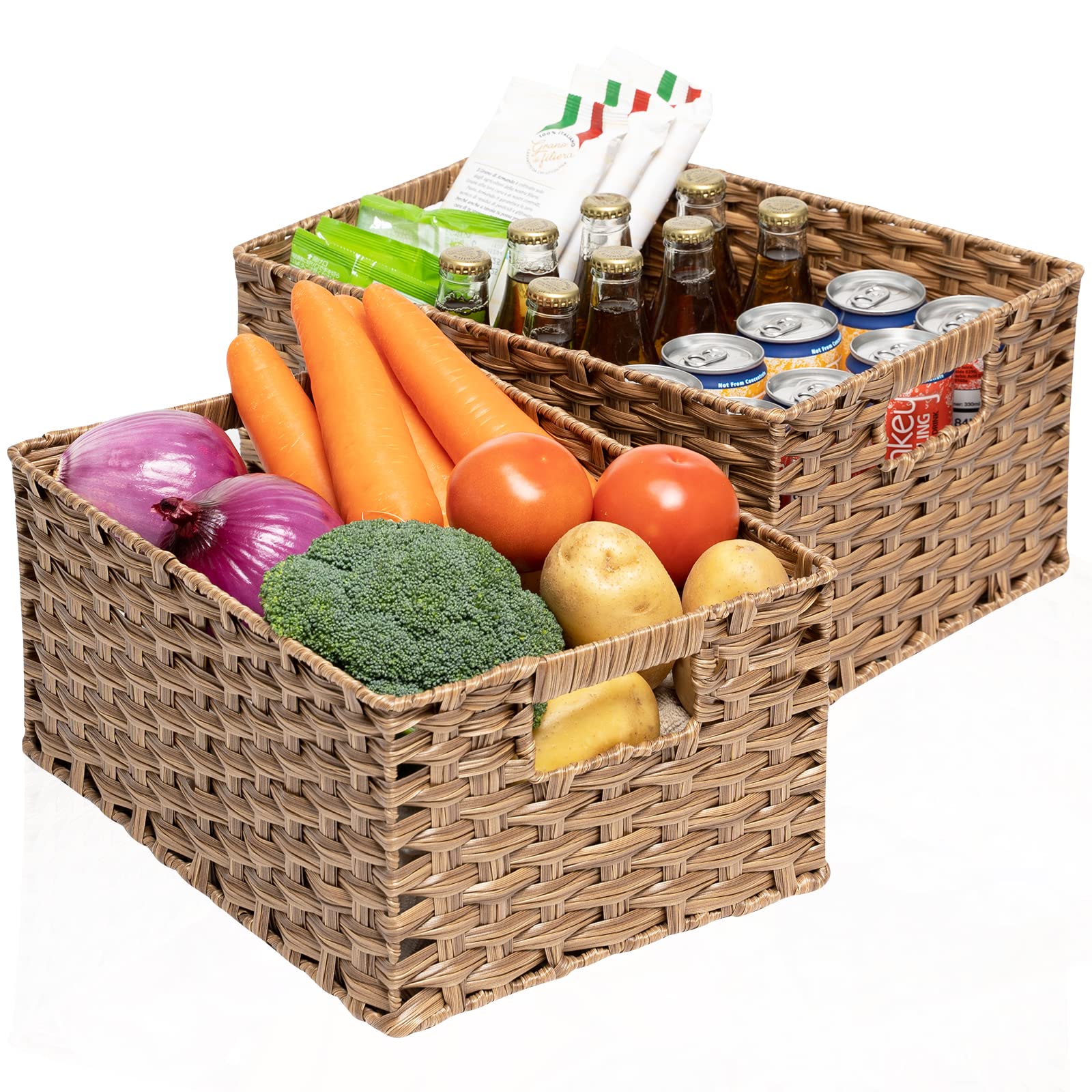 Rosos Wicker Baskets 2 Pack, Wicker Storage Basket With Handles, Large Wicker Baskets For Storage, Waterproof Wicker Baskets For