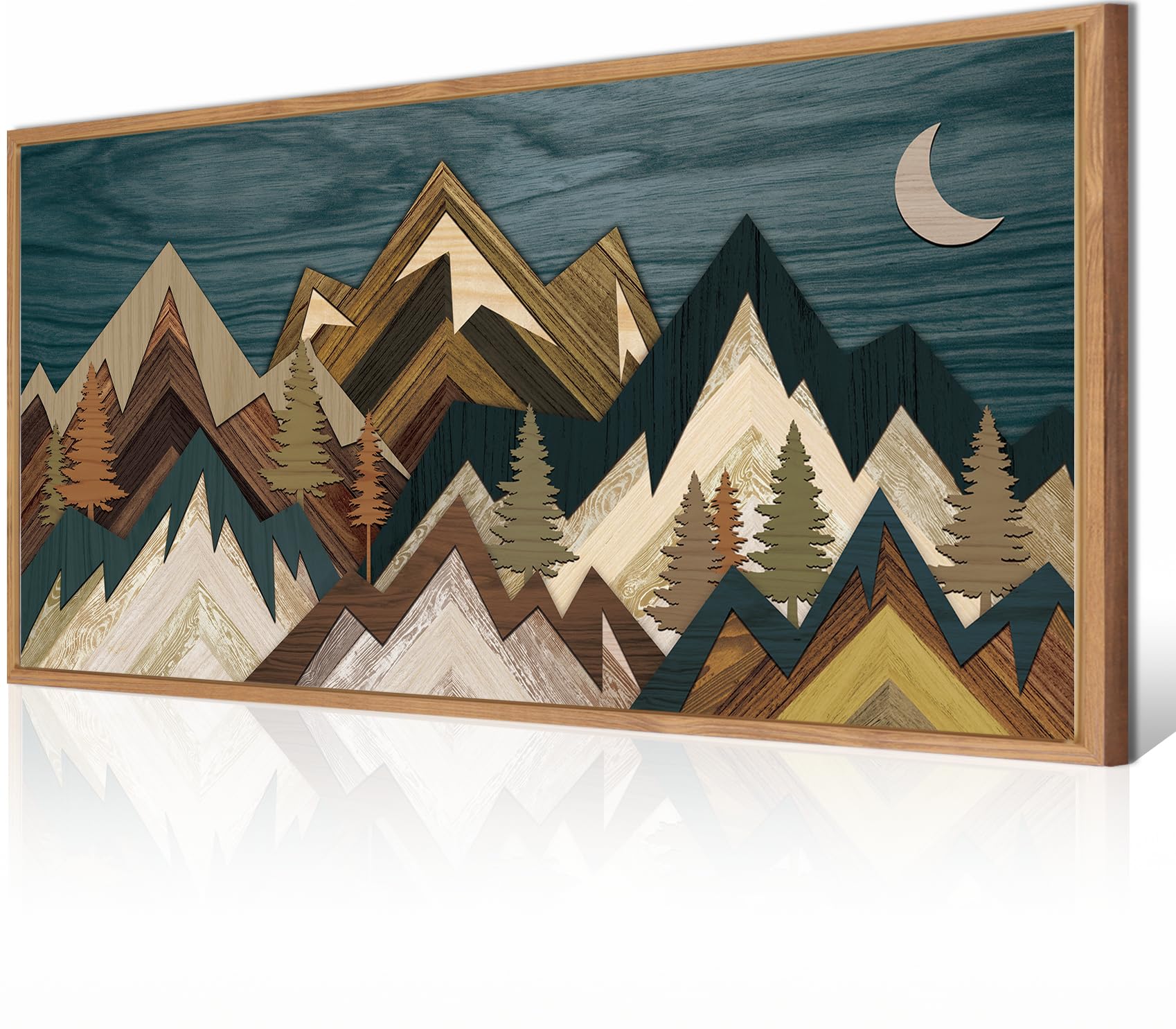 Bincue Mountain Wall Art Framed Canvas Wall Art Nature Forest Wall Decor Rustic Farmhouse Wall Painting Moon Art For Living Room