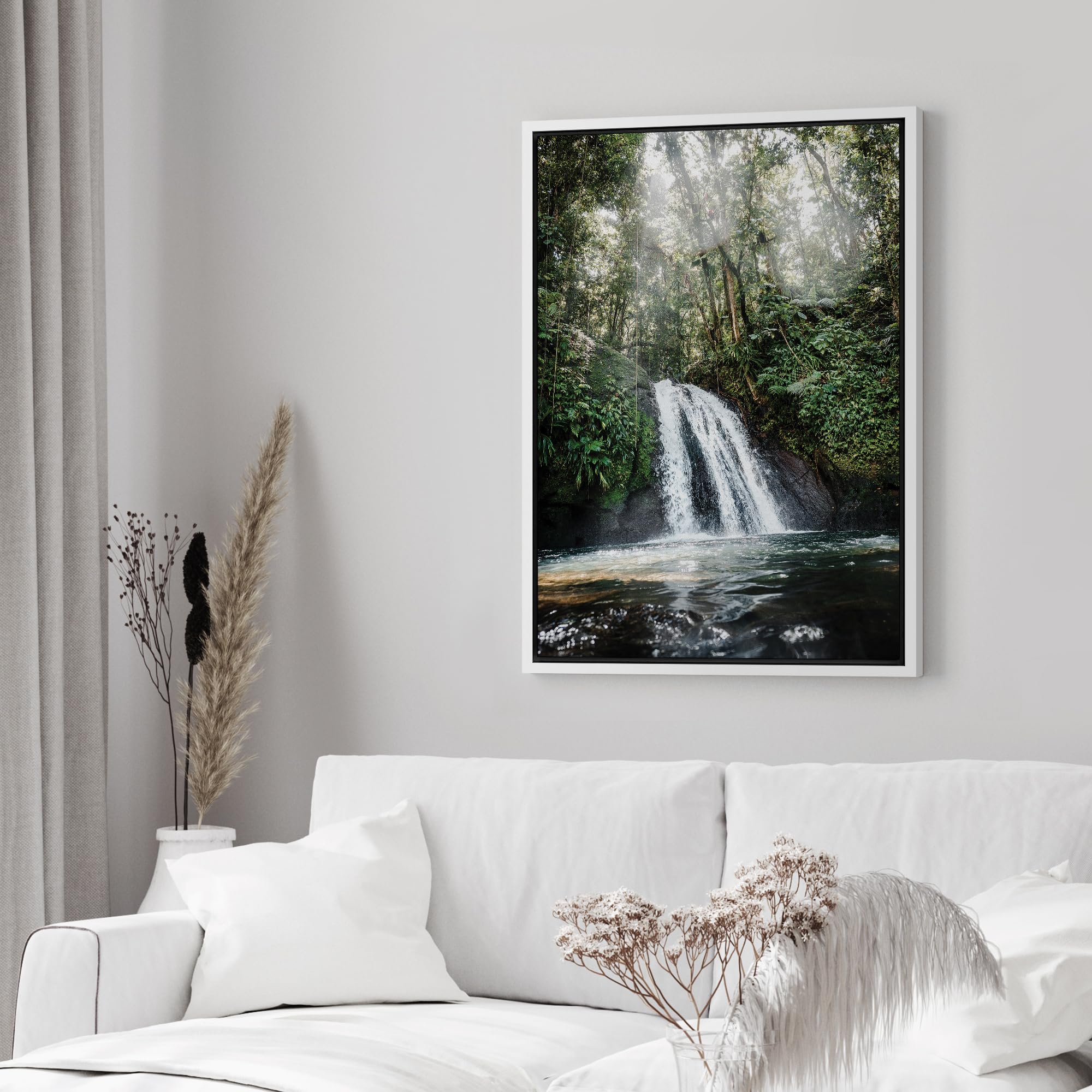 Wall26 Framed Canvas Print Wall Art Waterfall Forest Landscape In Sunlight Nature Wilderness Photography Modern Rustic Scenic Mu
