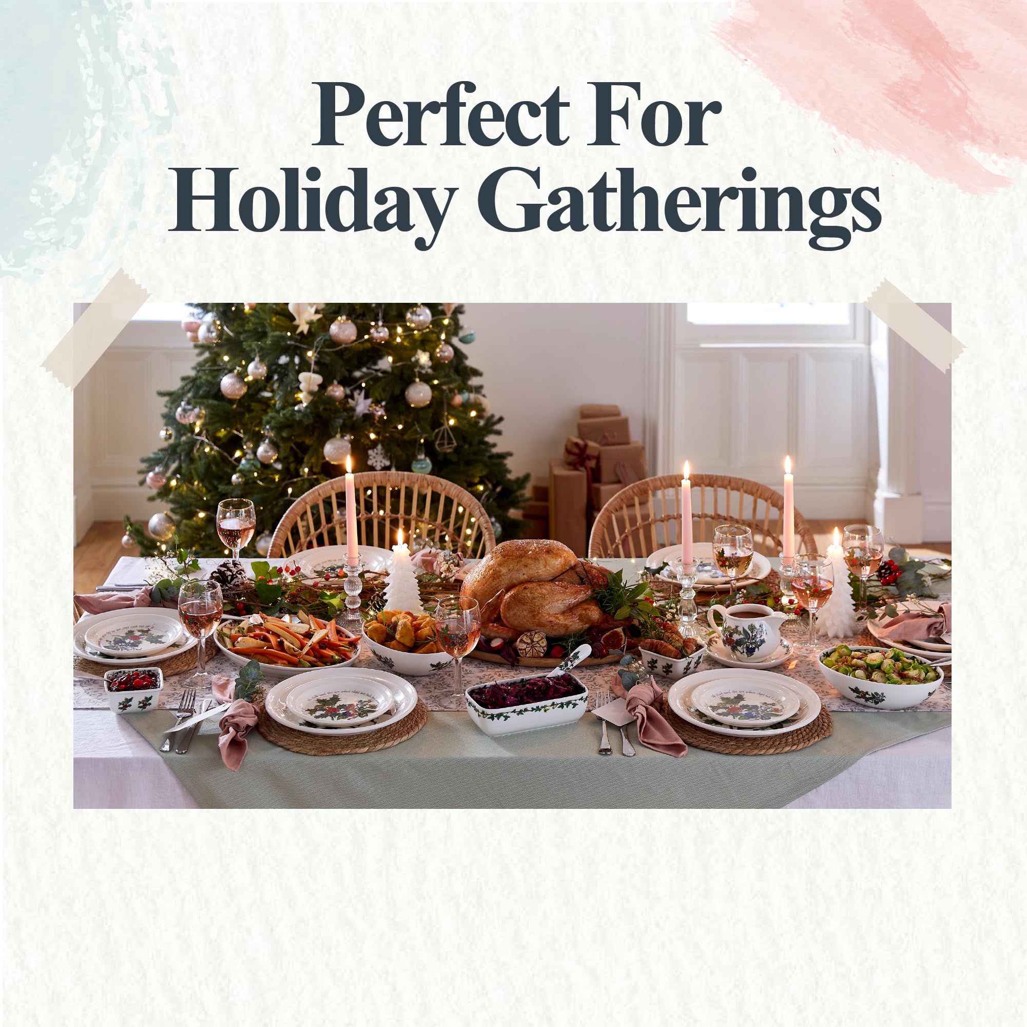 Portmeirion Holly And Ivy Gravy Boat And Stand - 1 L Capacity | Elegant Earthenware Holiday Pitcher With Holly D  Cor | Easy Pou